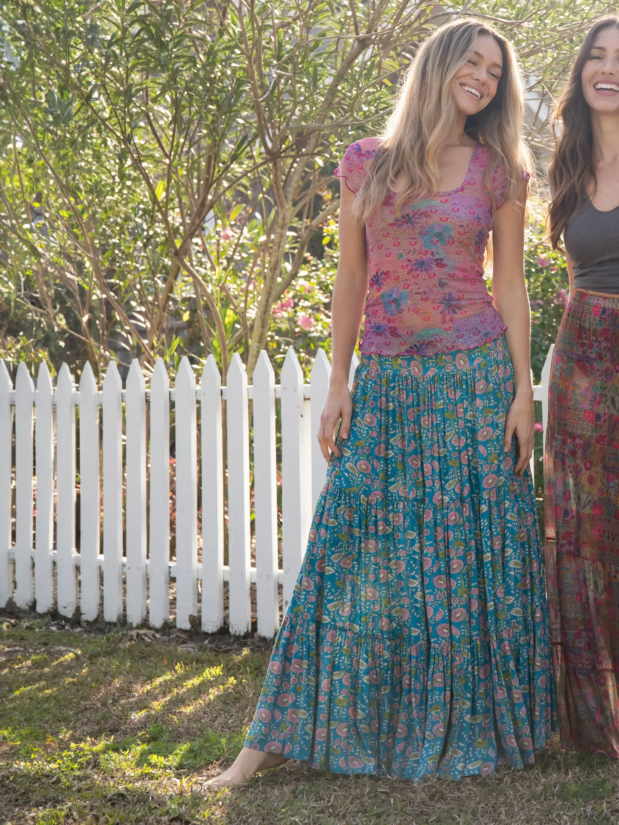 Hanna Convertible Maxi Skirt - Blue Pink Floral Vines sold by NATURAL LIFE product image thumbnail 4