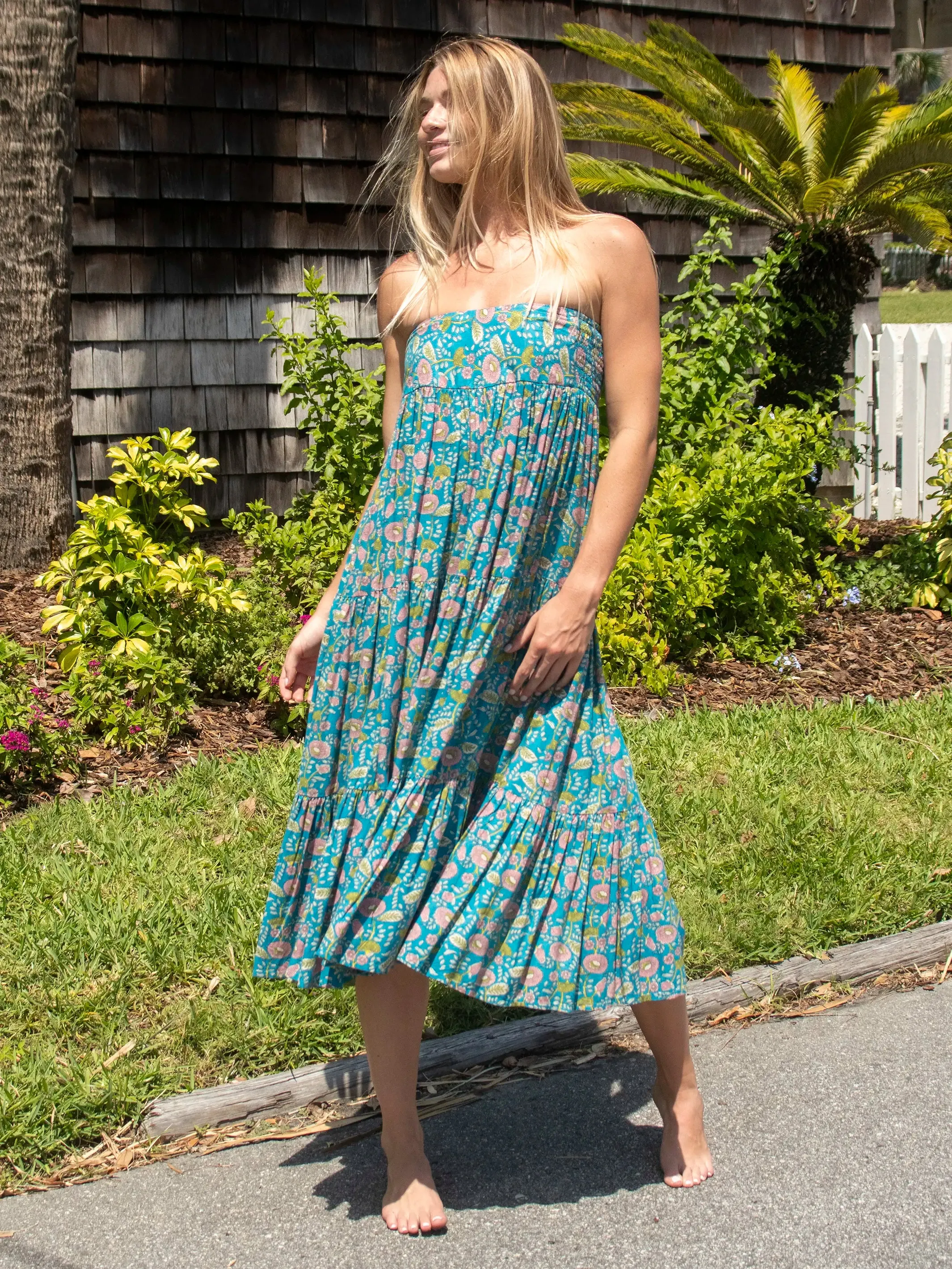Hanna Convertible Maxi Skirt - Blue Pink Floral Vines sold by NATURAL LIFE product image thumbnail 2
