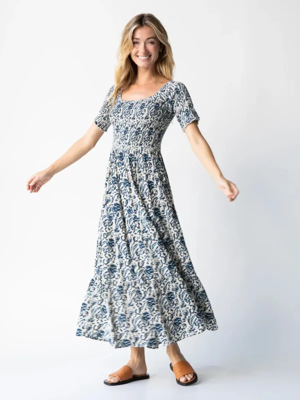 Daisy Tiered Maxi Dress - Ivory Blue Vines sold by NATURAL LIFE
