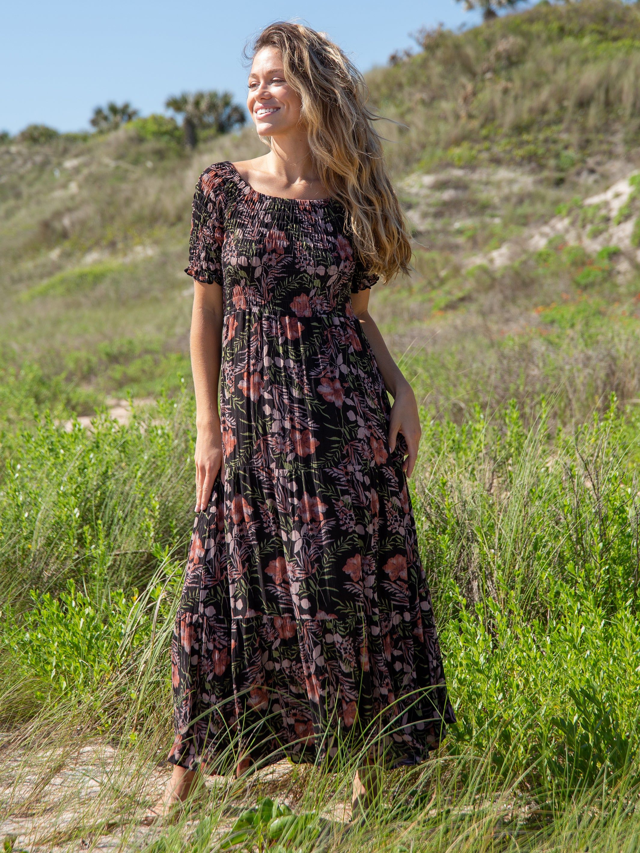 Daisy Tiered Maxi Dress - Cocoa Floral sold by NATURAL LIFE product image thumbnail 4