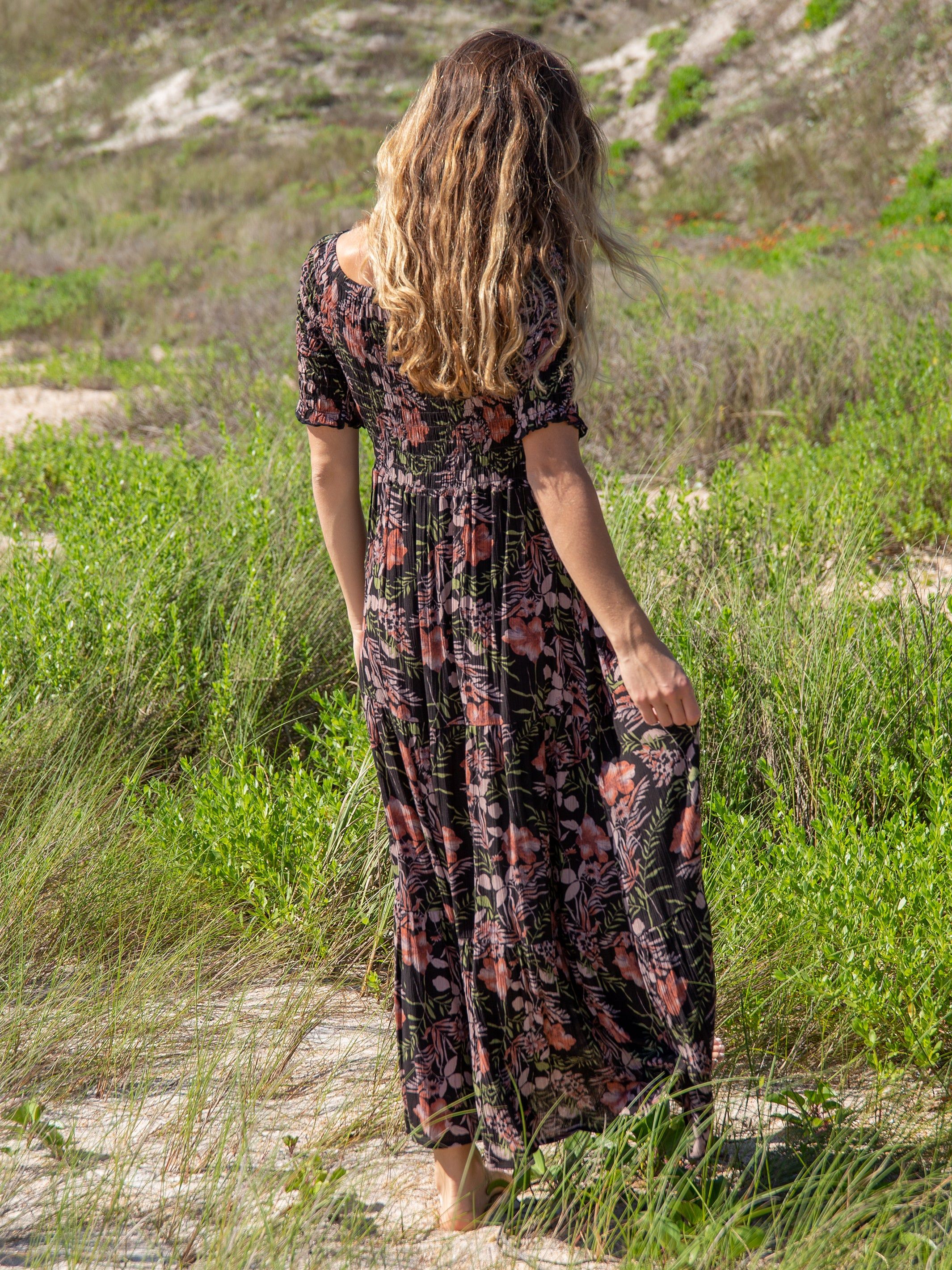 Daisy Tiered Maxi Dress - Cocoa Floral sold by NATURAL LIFE product image thumbnail 3