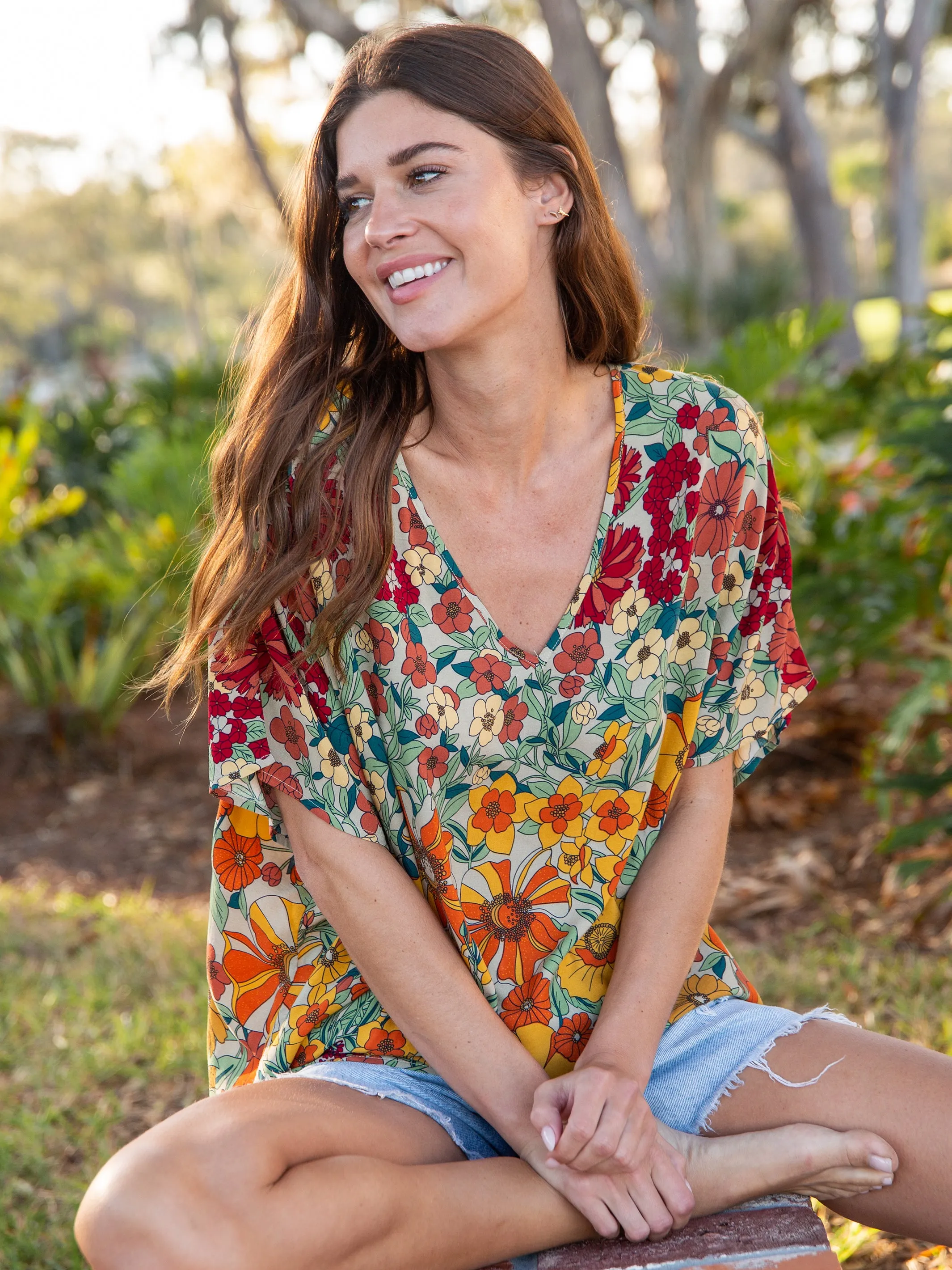 Easy V-Neck Top - Gold Vintage Floral sold by NATURAL LIFE