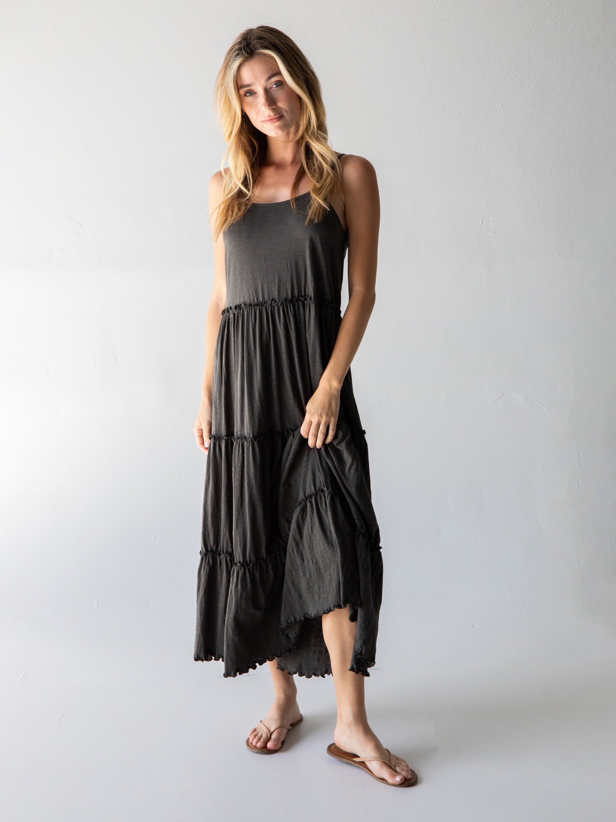 Kaia Knit Tiered Maxi Dress - Charcoal sold by NATURAL LIFE