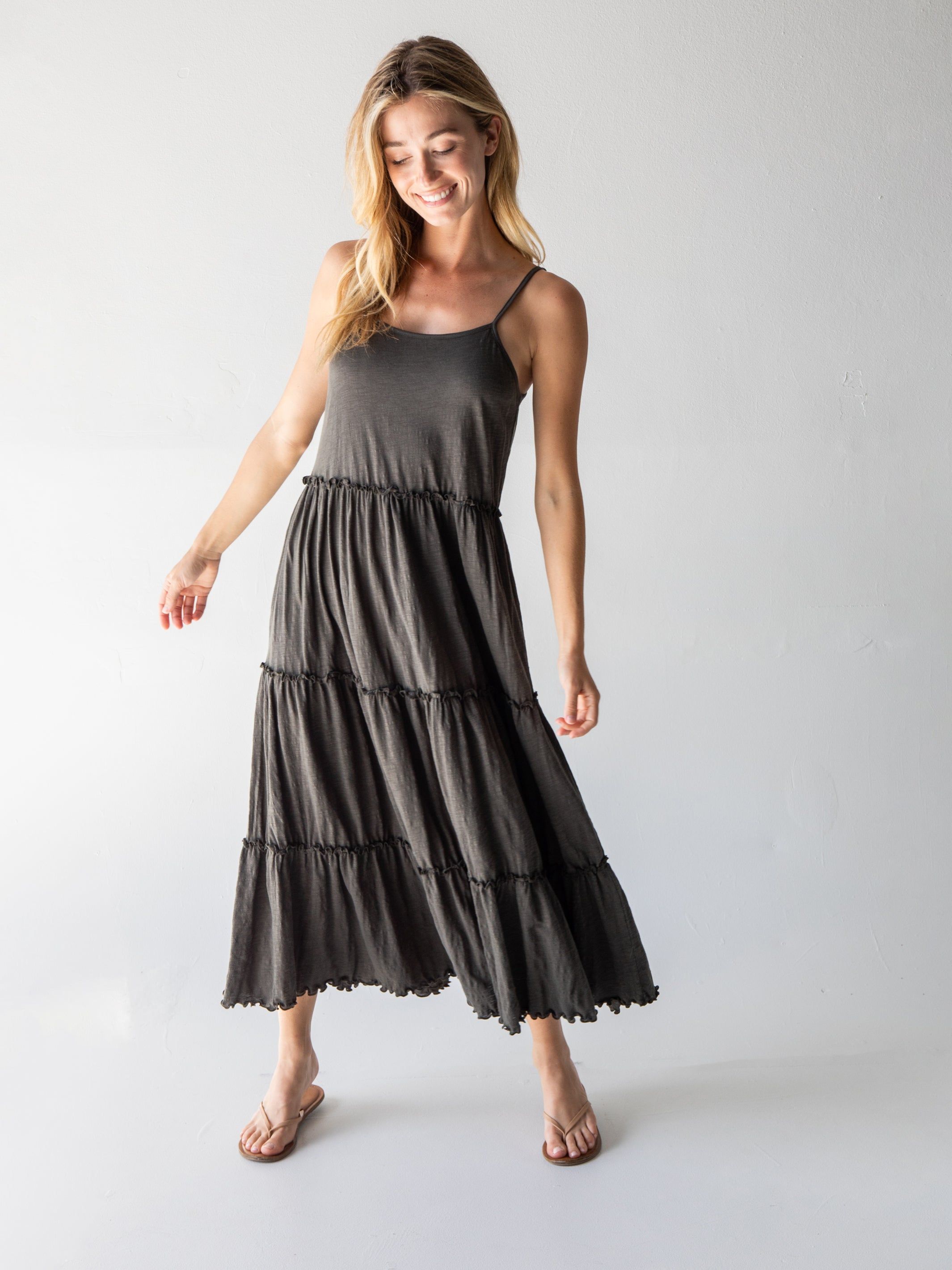 Kaia Knit Tiered Maxi Dress - Charcoal sold by NATURAL LIFE product image thumbnail 3