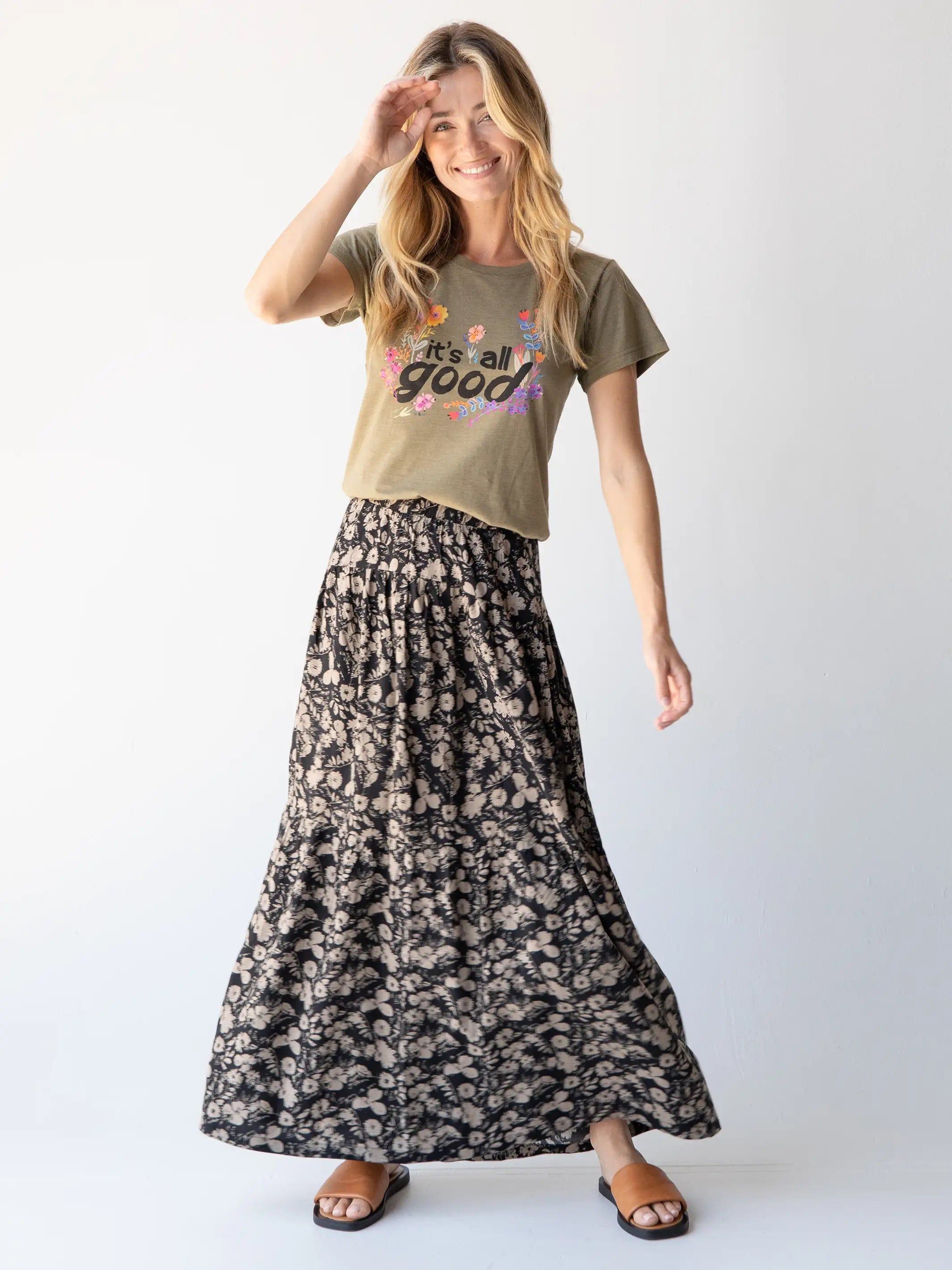Calla Maxi Skirt - Black Tan Leafy Floral sold by NATURAL LIFE product image thumbnail 3
