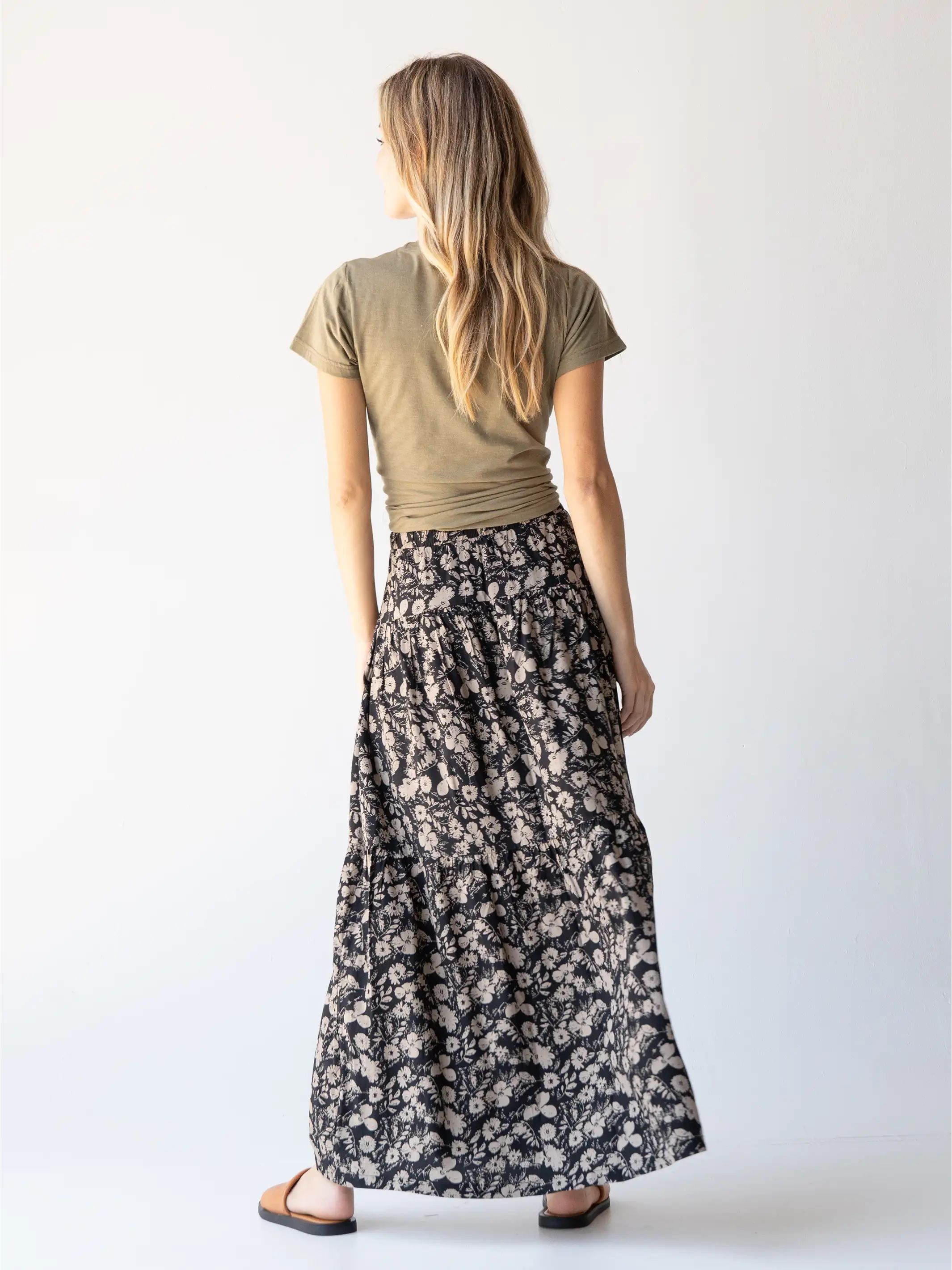 Calla Maxi Skirt - Black Tan Leafy Floral sold by NATURAL LIFE product image thumbnail 4