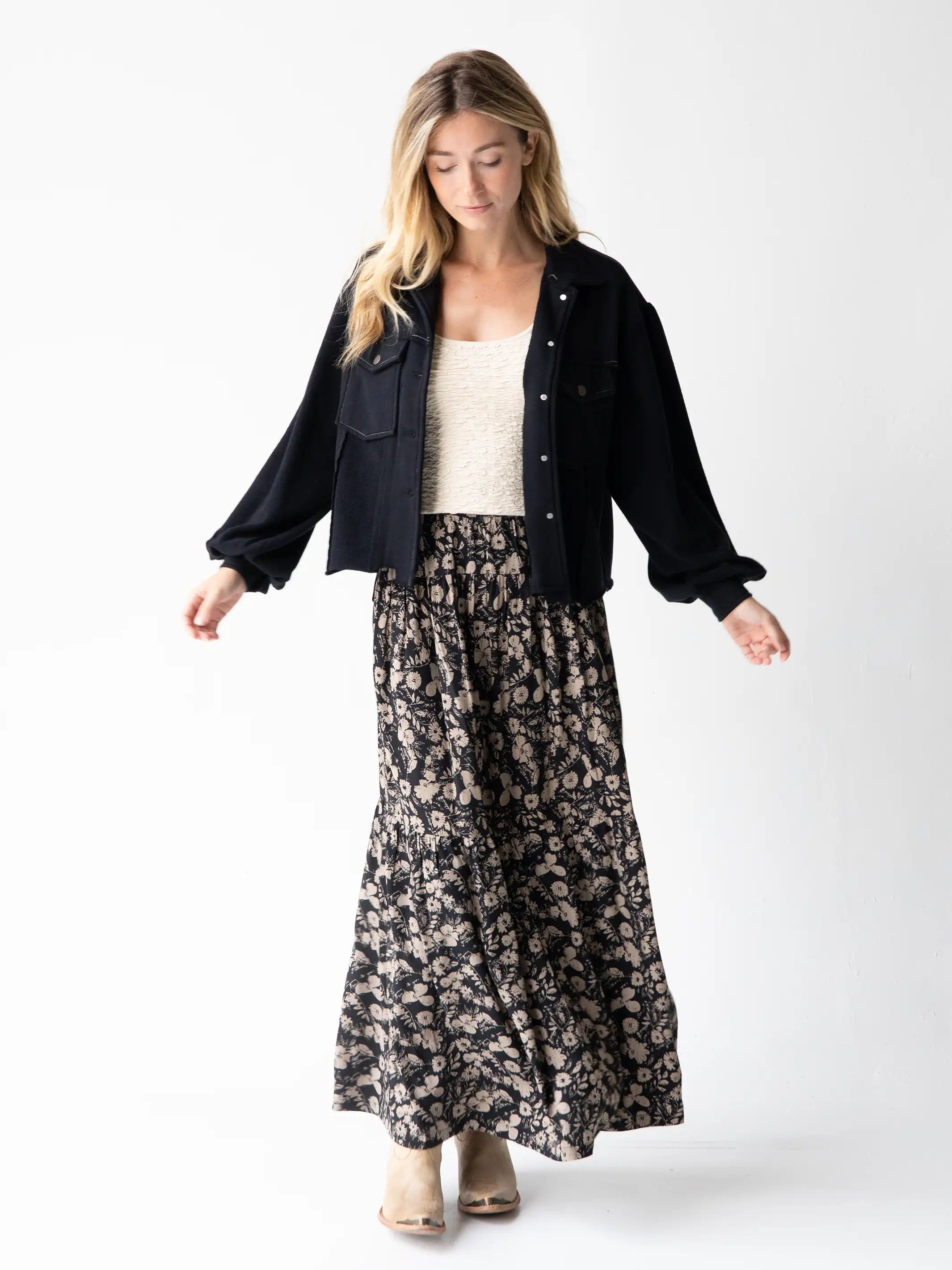 Calla Maxi Skirt - Black Tan Leafy Floral sold by NATURAL LIFE product image thumbnail 2