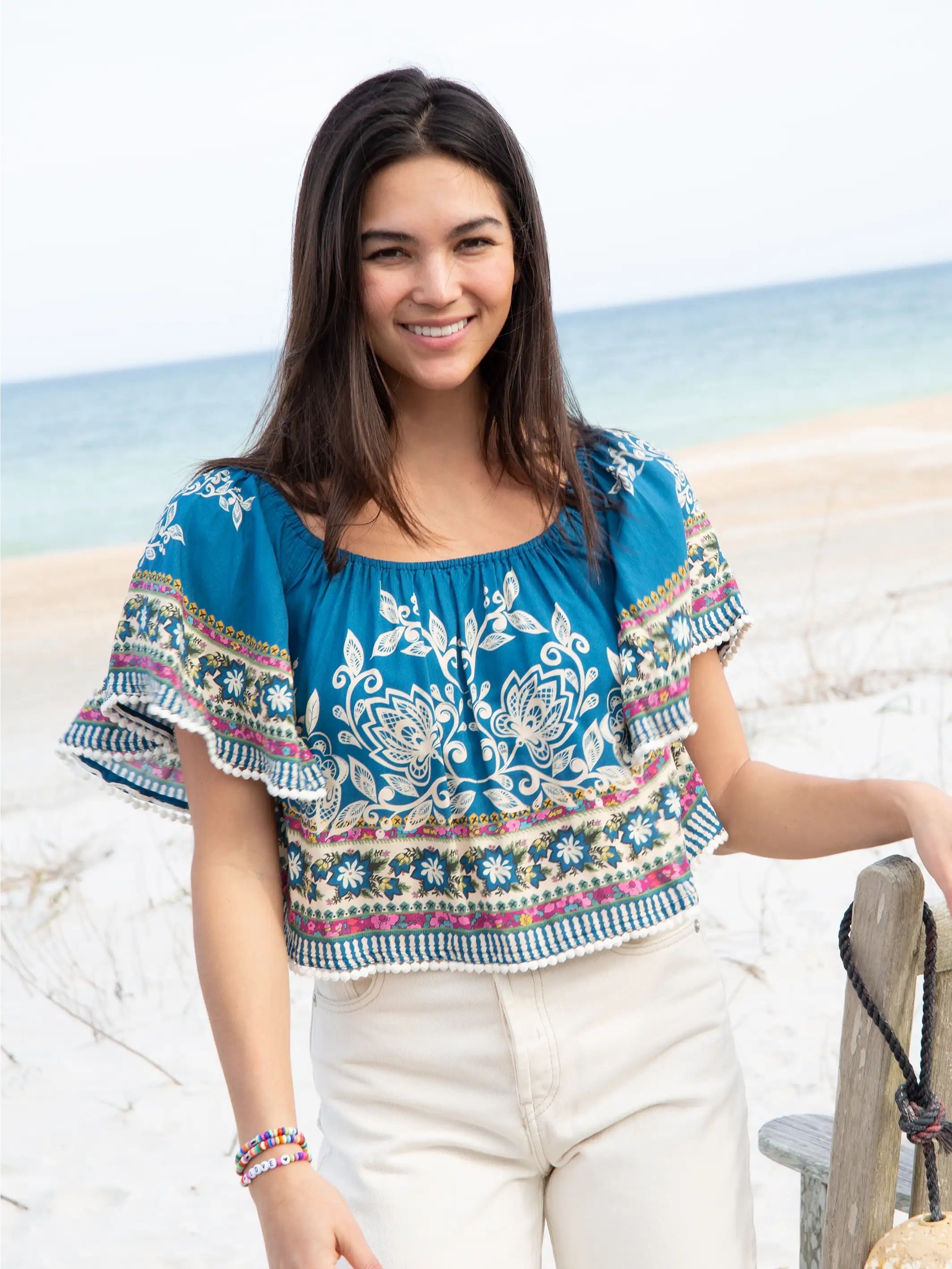 Sabrina Crop Top - Navy Borders sold by NATURAL LIFE product image thumbnail 4