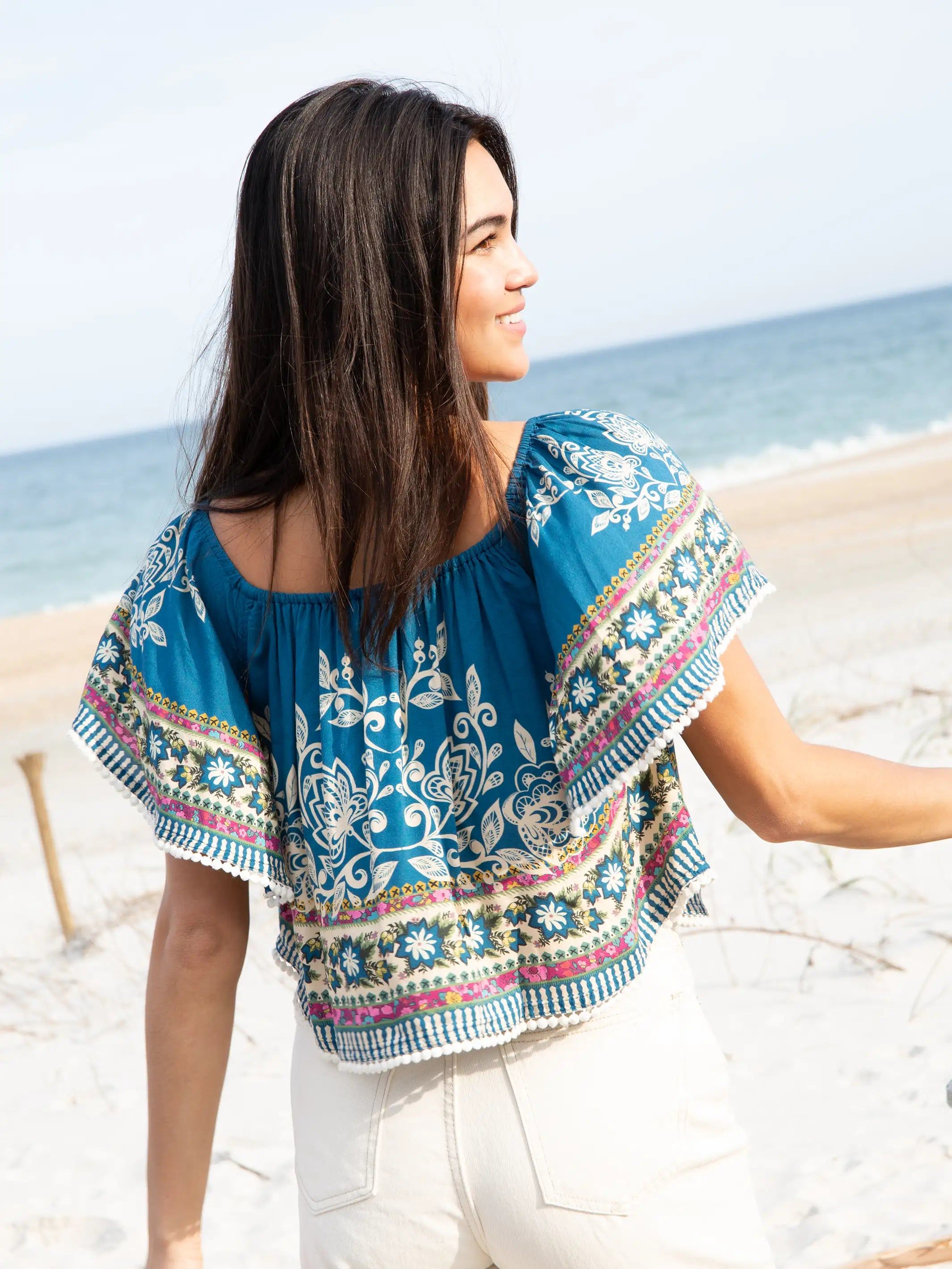 Sabrina Crop Top - Navy Borders sold by NATURAL LIFE product image thumbnail 5