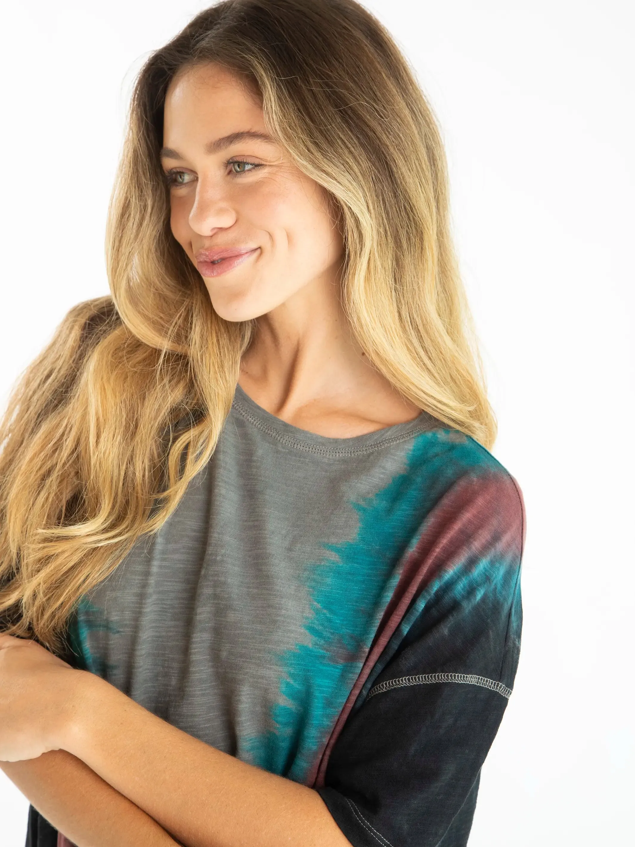 Misty Oversized Cotton Tee Dress - Turquoise Tie-Dye sold by NATURAL LIFE product image thumbnail 2