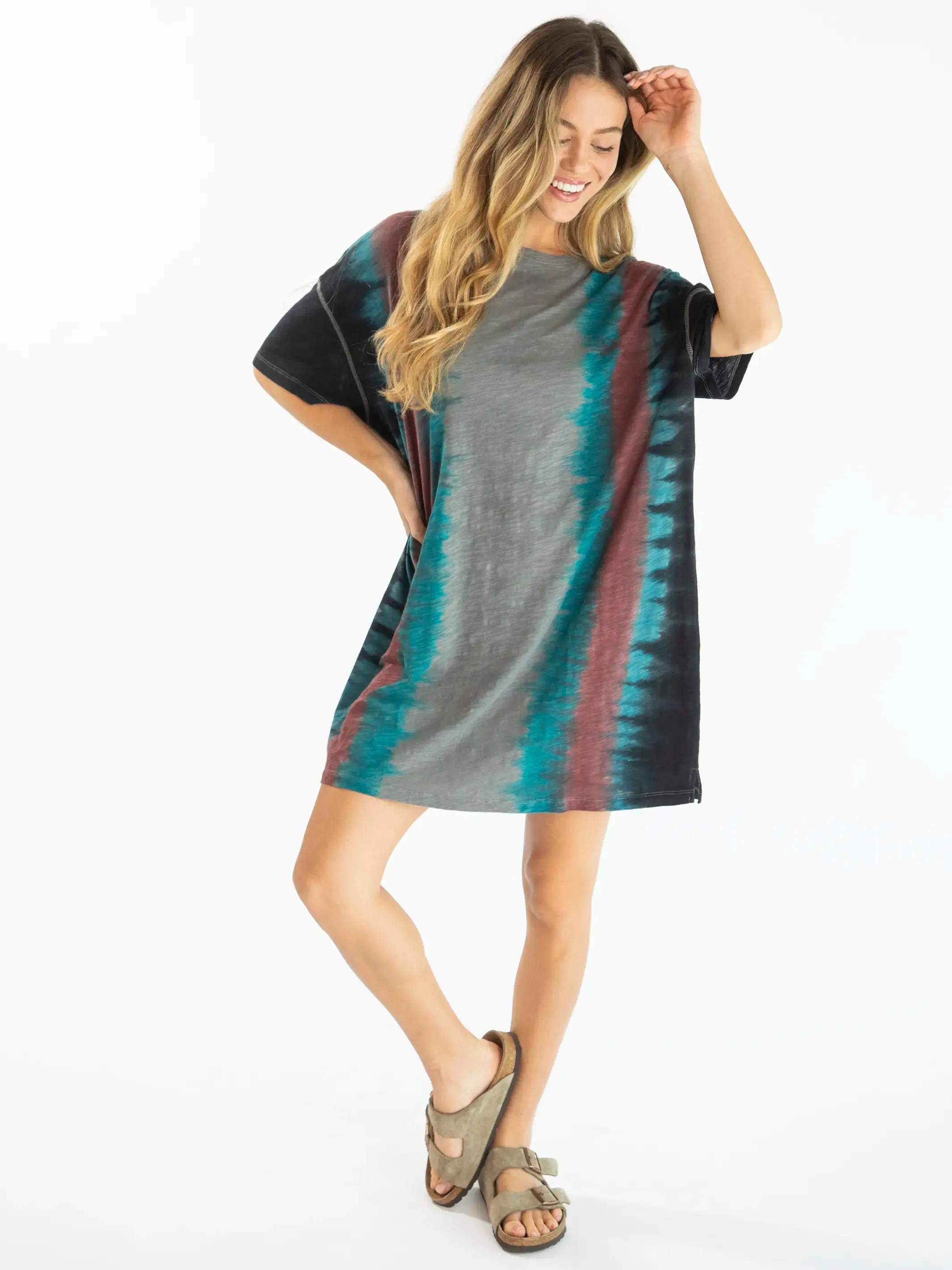 Misty Oversized Cotton Tee Dress - Turquoise Tie-Dye sold by NATURAL LIFE