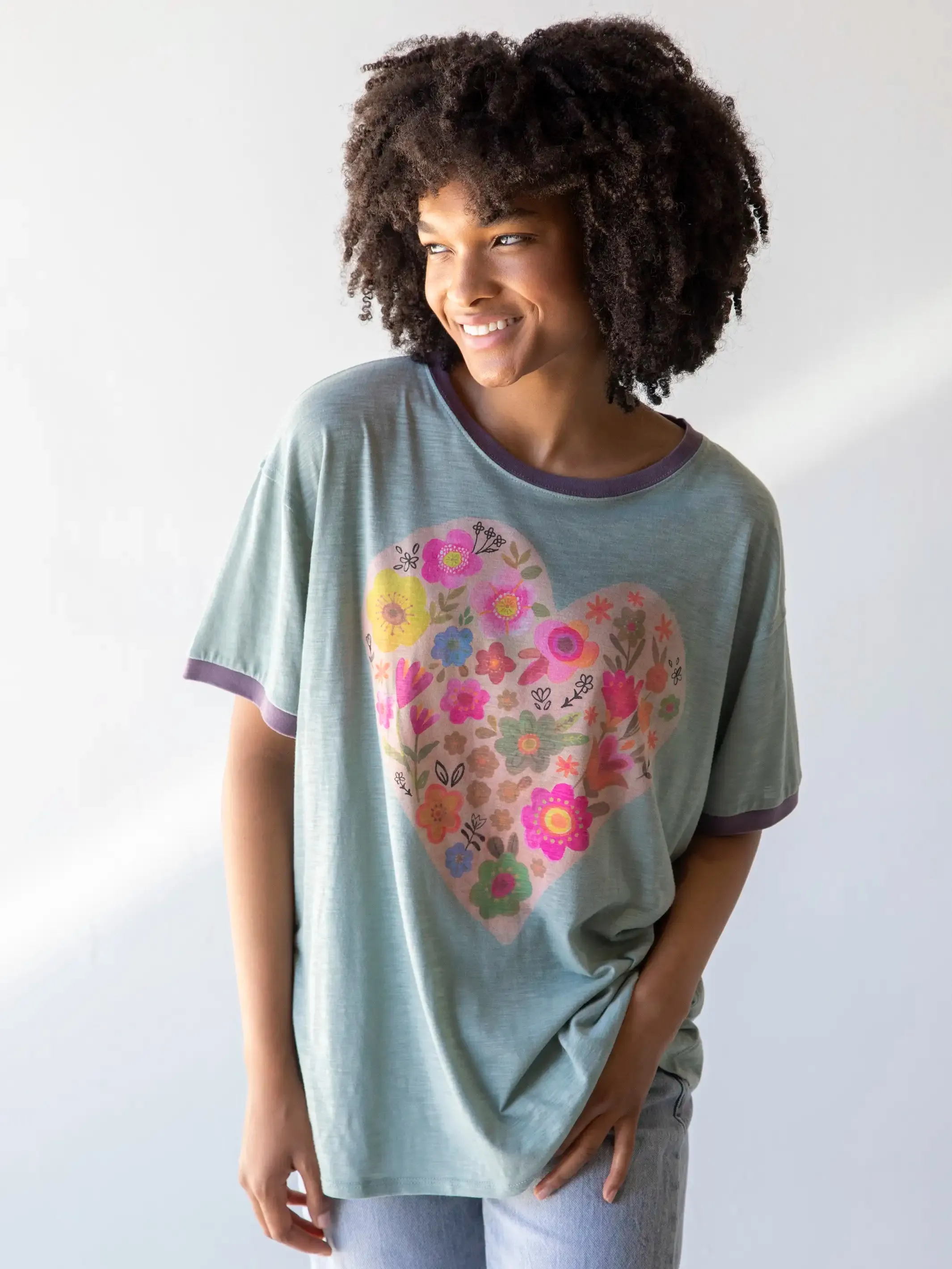 Ringer Oversized Tee Shirt - Heart sold by NATURAL LIFE product image thumbnail 3