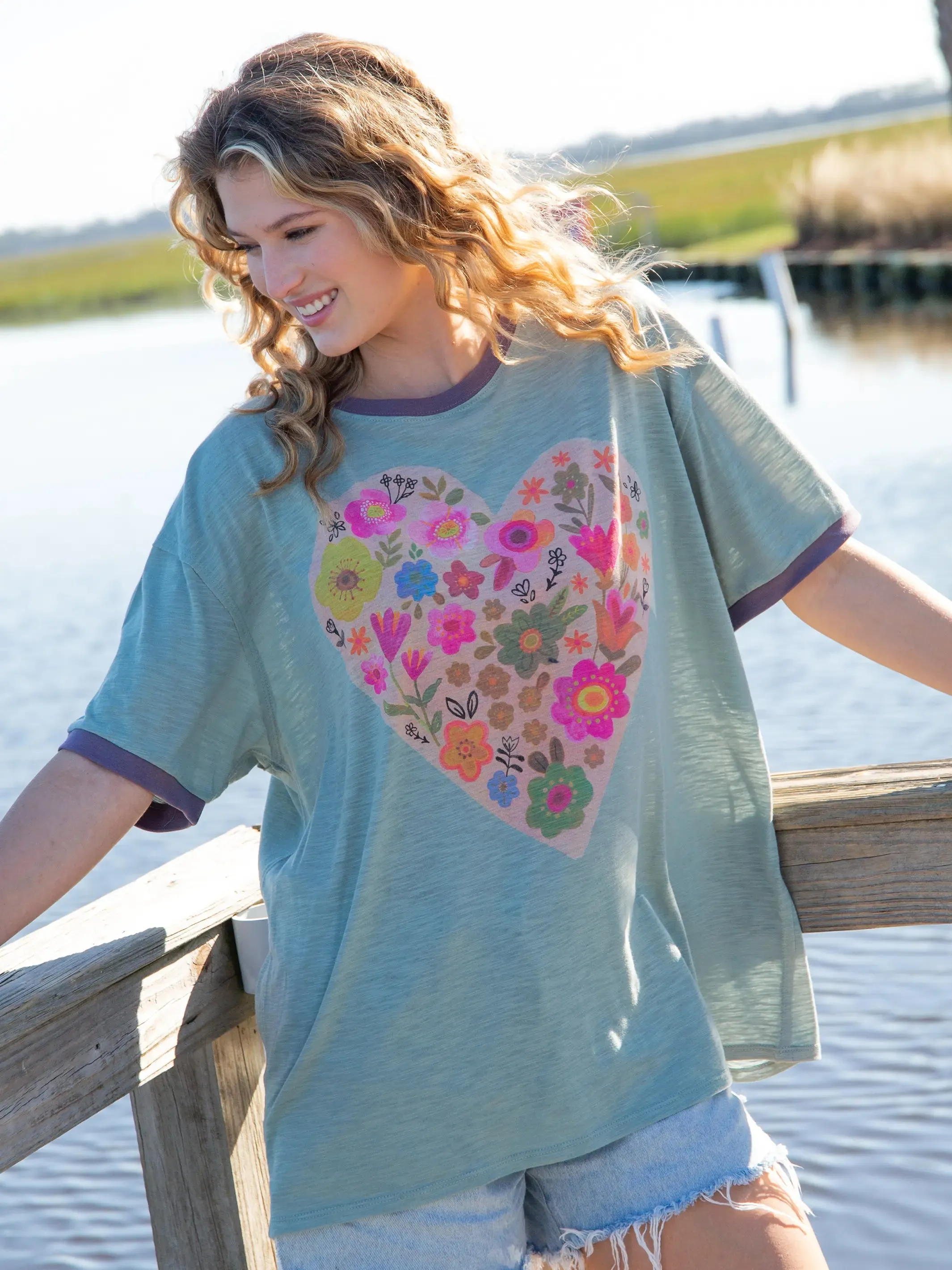 Ringer Oversized Tee Shirt - Heart sold by NATURAL LIFE product image thumbnail 2