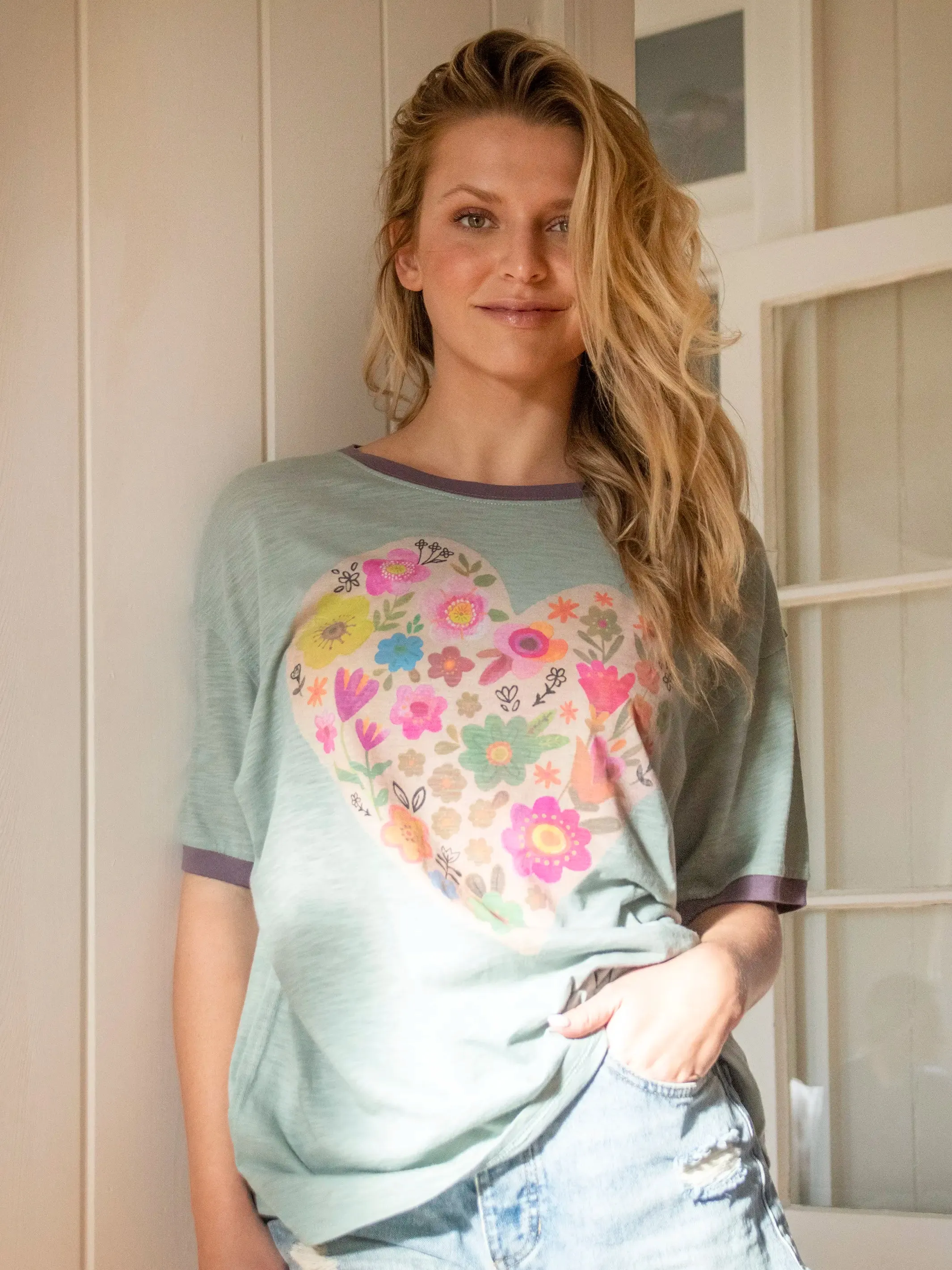 Ringer Oversized Tee Shirt - Heart sold by NATURAL LIFE product image thumbnail 4