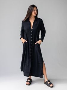 Drew Gauze Shirt Dress - Black sold by NATURAL LIFE