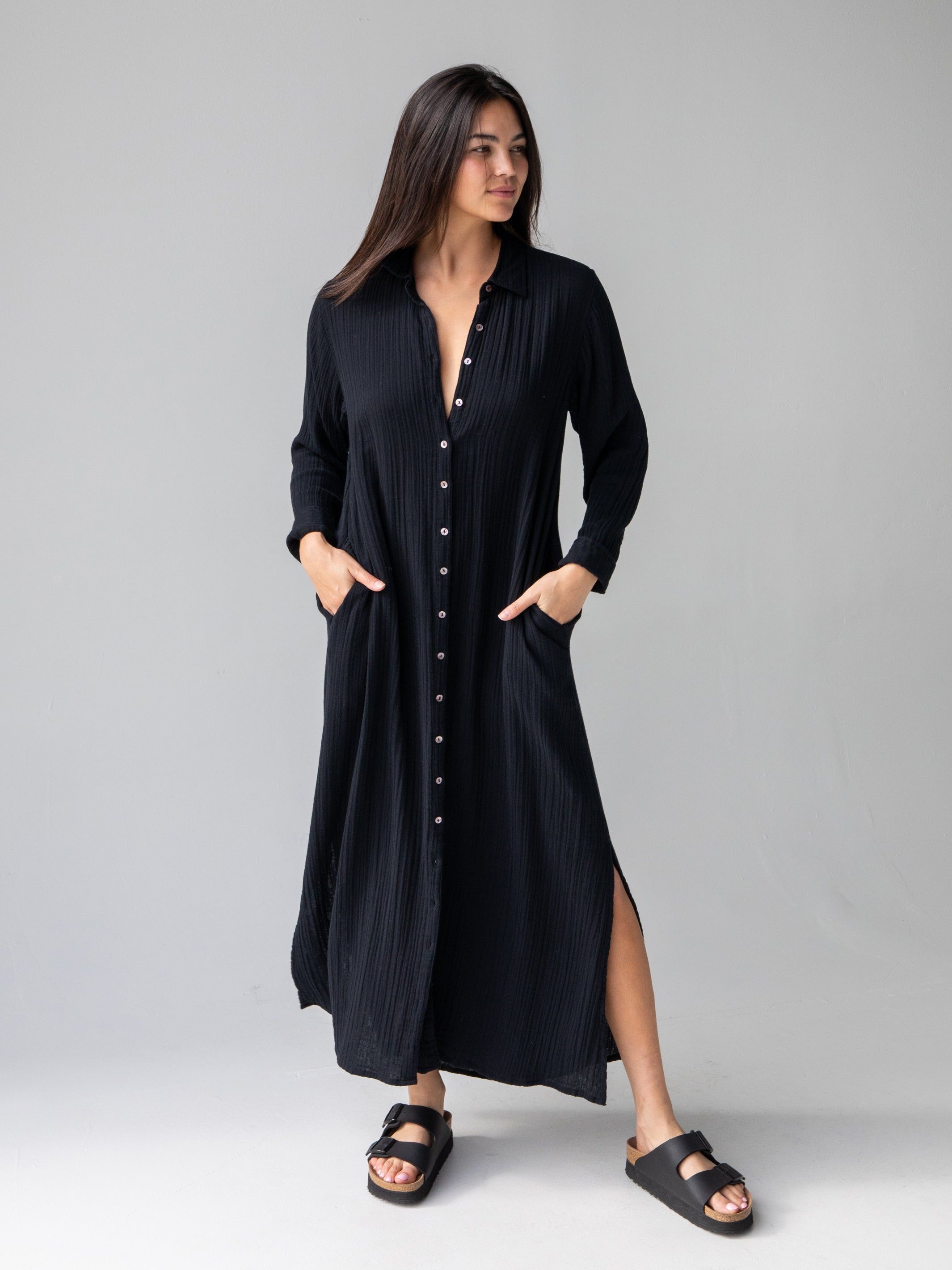 Drew Gauze Shirt Dress - Black sold by NATURAL LIFE product image thumbnail 2