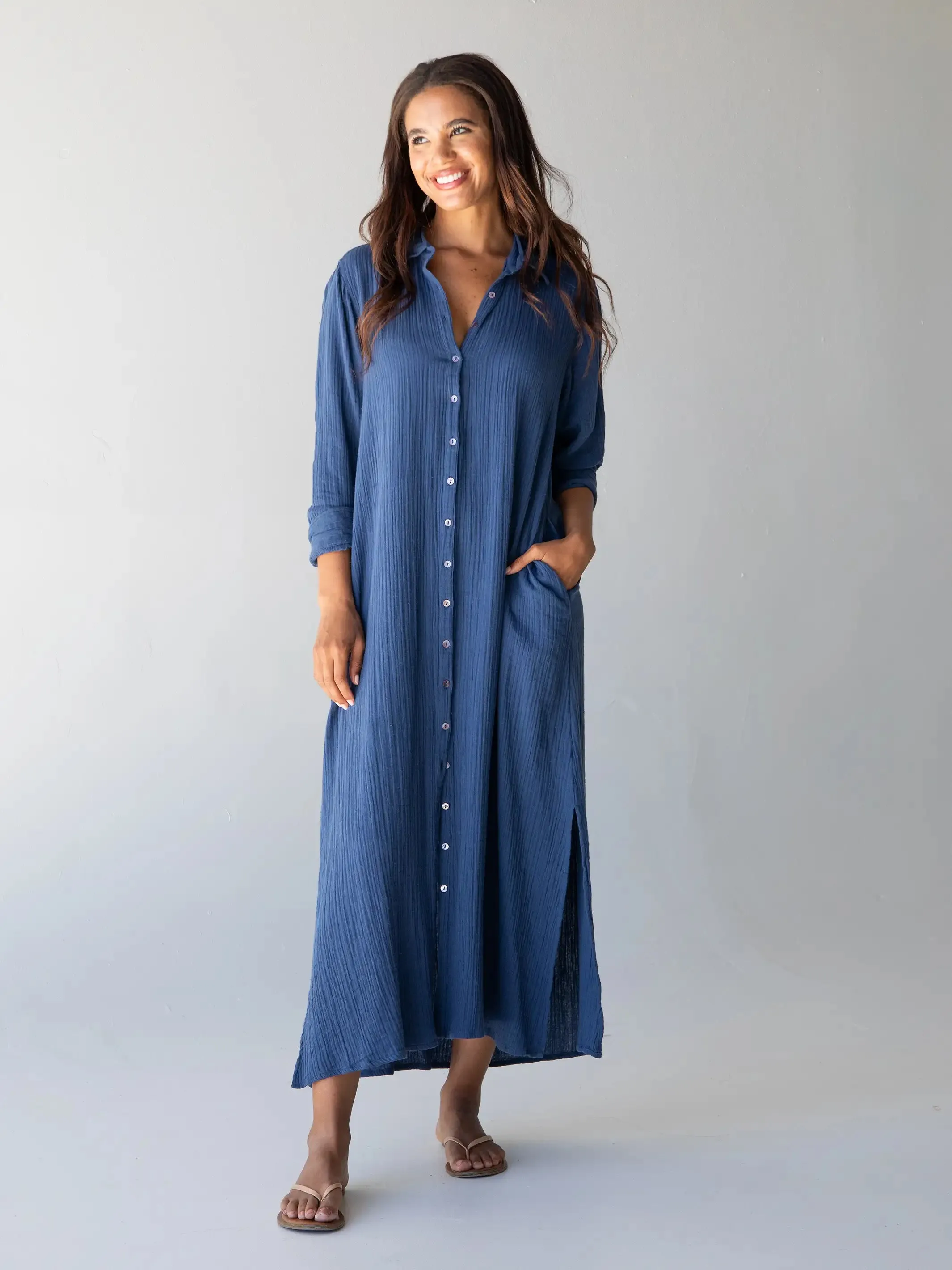 Drew Gauze Shirt Dress - Blue sold by NATURAL LIFE product image thumbnail 3