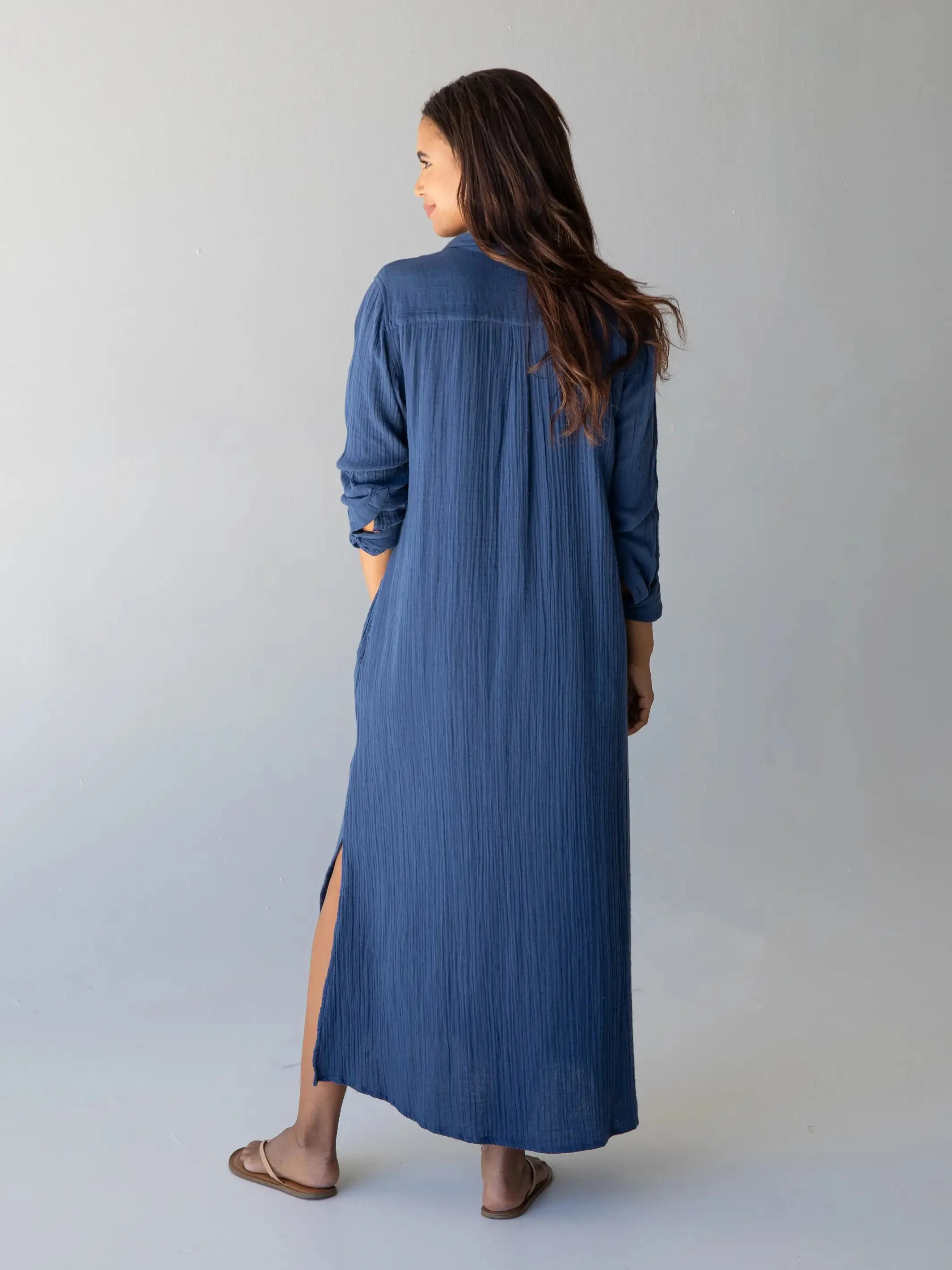 Drew Gauze Shirt Dress - Blue sold by NATURAL LIFE product image thumbnail 5