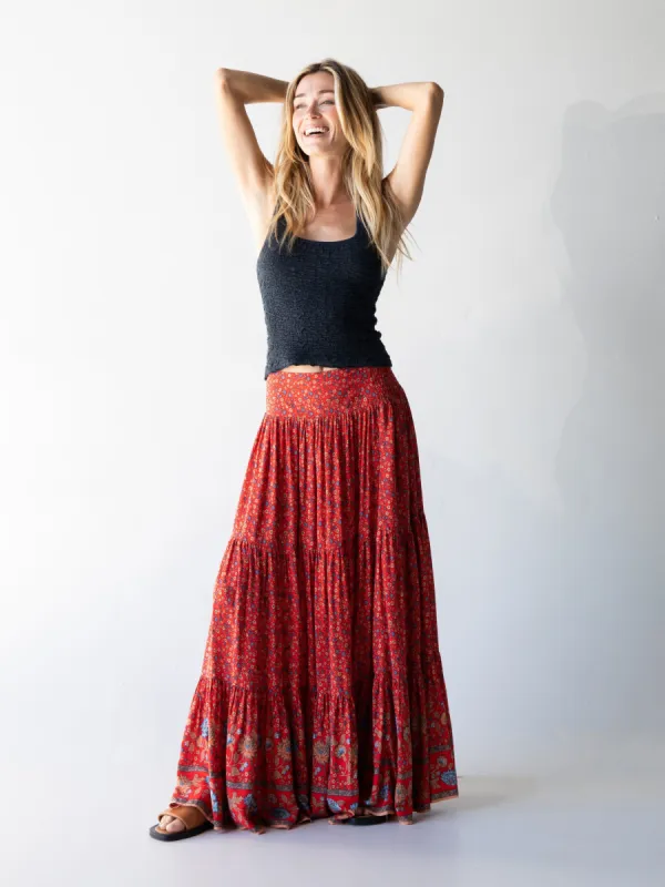 Hanna Maxi Skirt - Red Ditsy sold by NATURAL LIFE