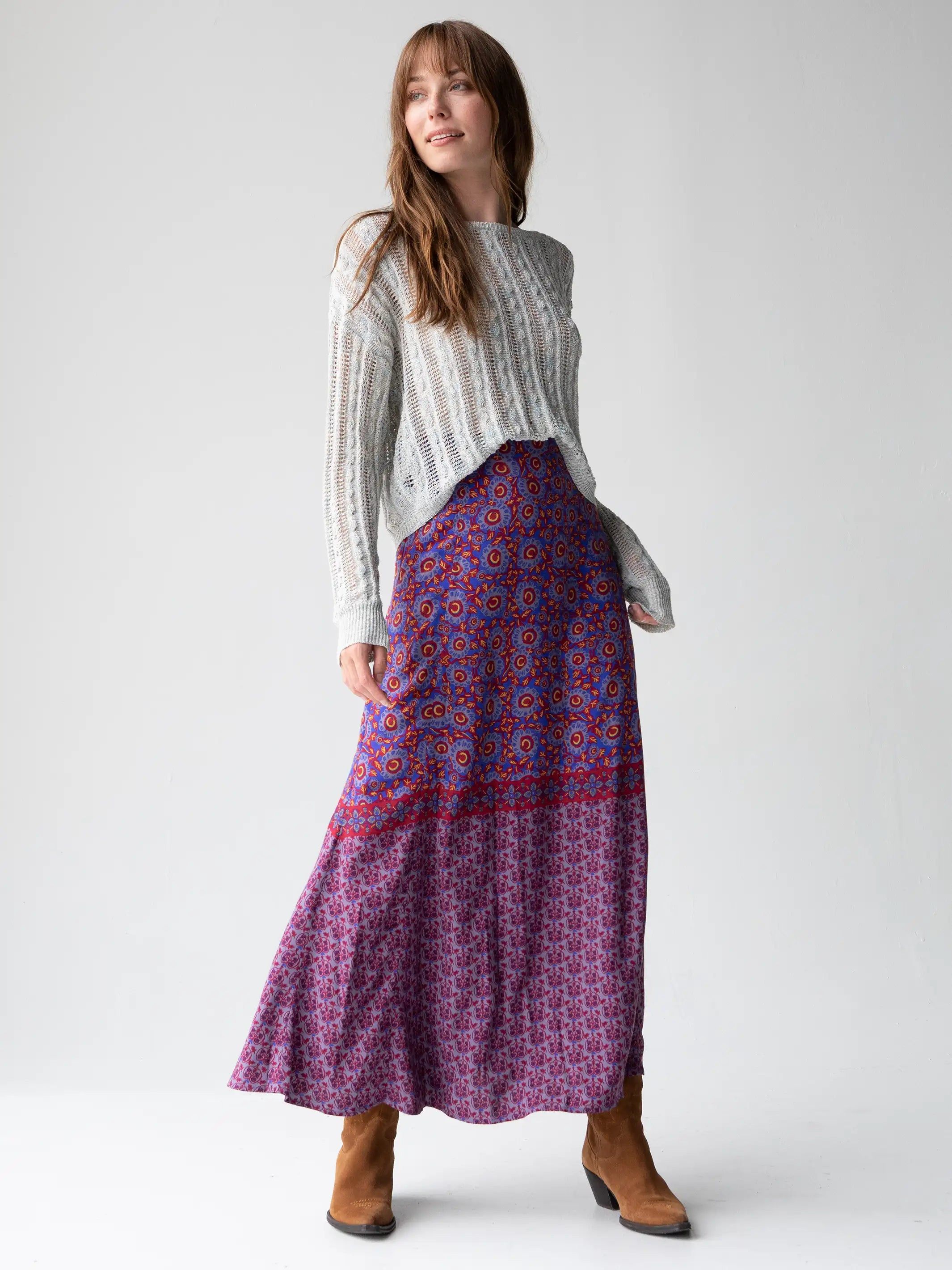 Amy Maxi Skirt - Red Blue Gold Border sold by NATURAL LIFE product image thumbnail 2