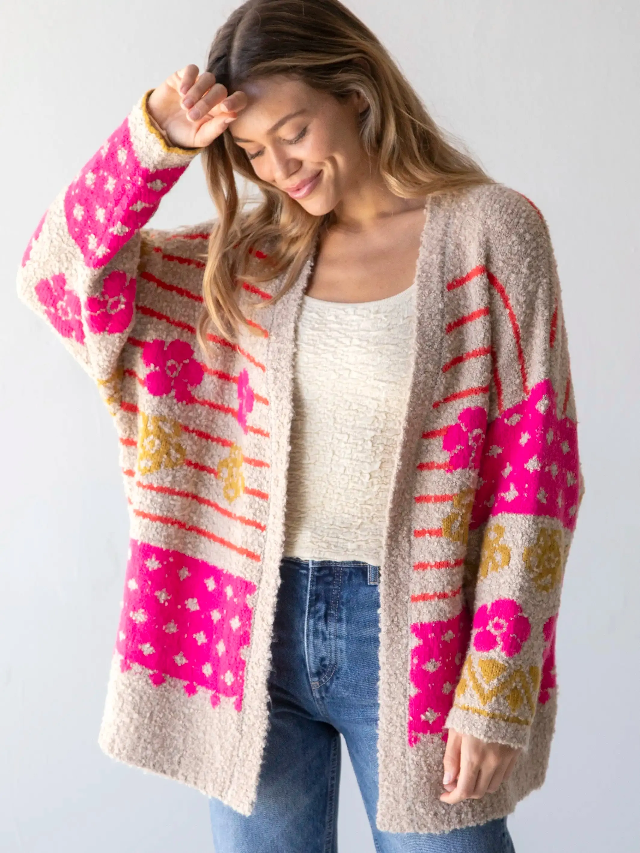 Calla Jacquard Cardigan Sweater - Tan sold by NATURAL LIFE product image thumbnail 3