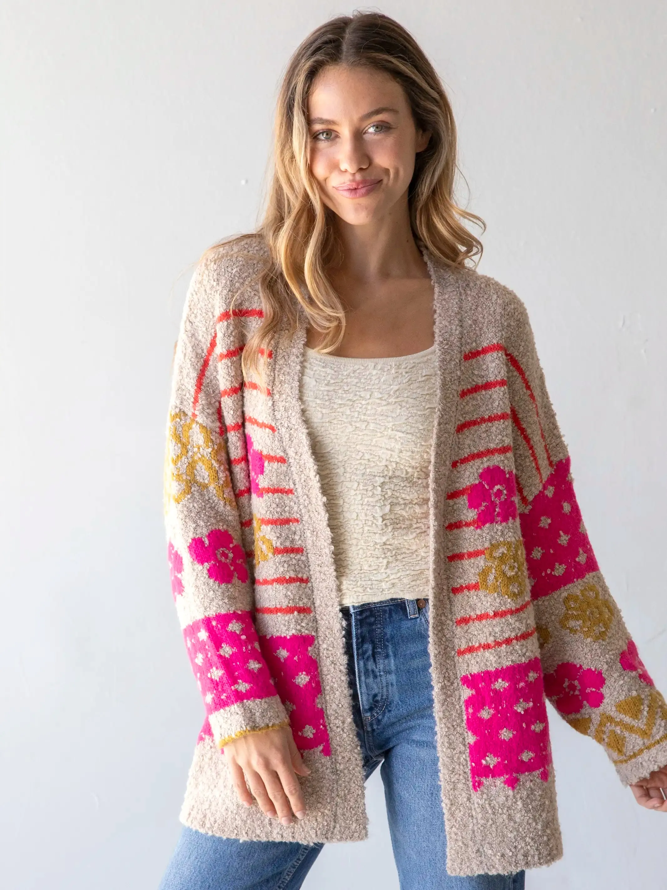 Calla Jacquard Cardigan Sweater - Tan sold by NATURAL LIFE