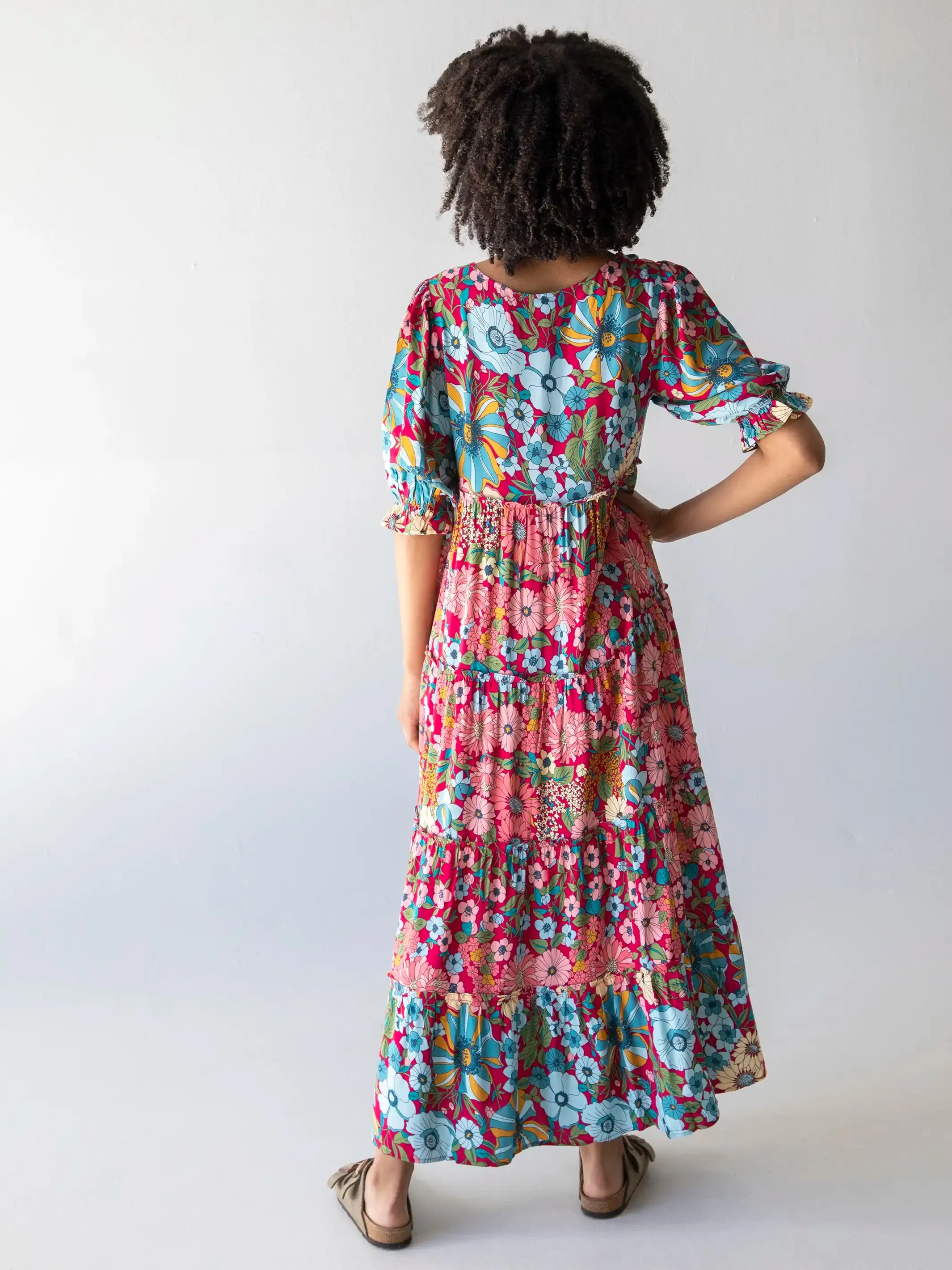 Collette Tiered Maxi Dress - Blue Red Floral sold by NATURAL LIFE product image thumbnail 3