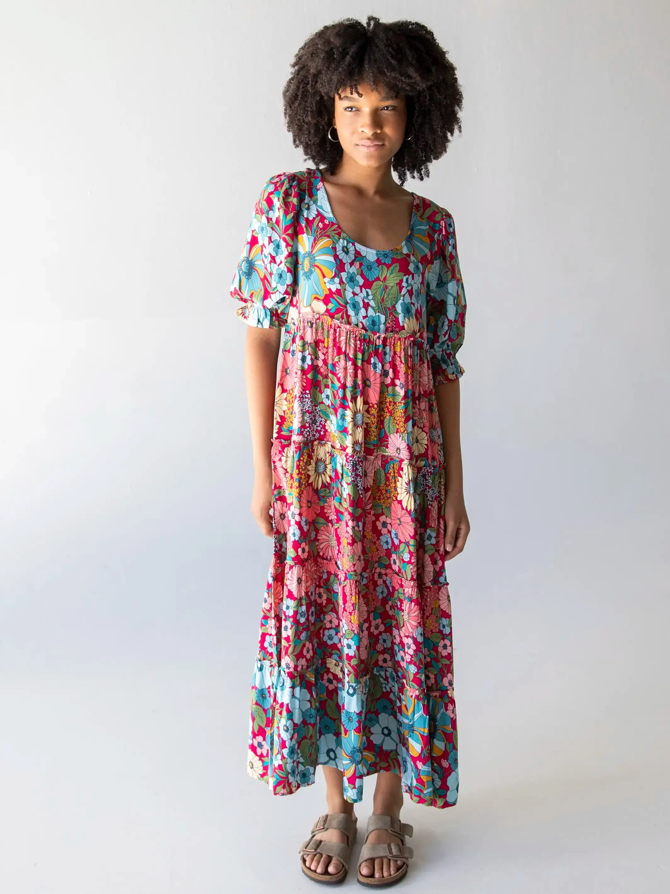Collette Tiered Maxi Dress - Blue Red Floral sold by NATURAL LIFE