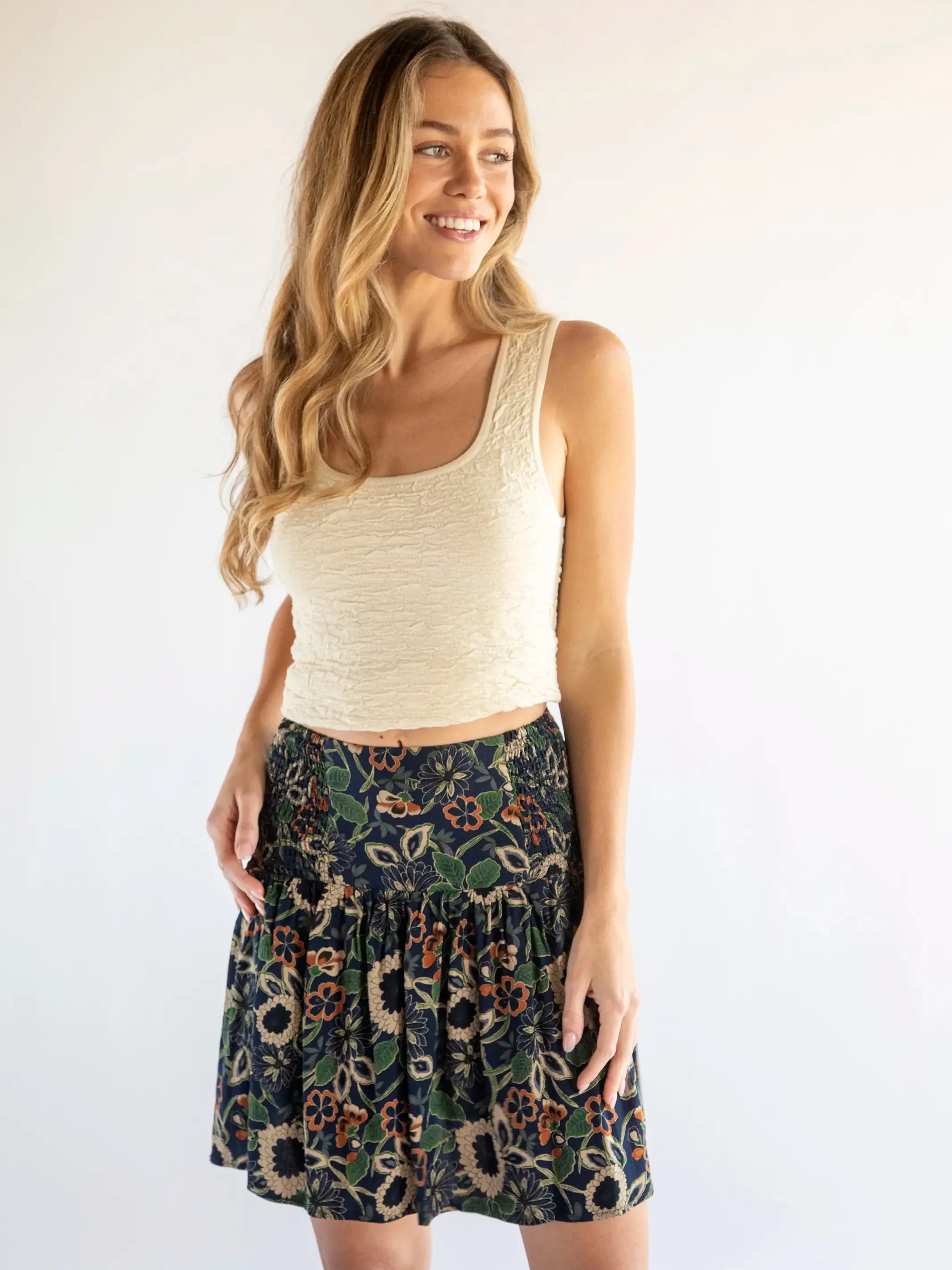 Malia Mini Skirt - Navy Tan Dahlias sold by NATURAL LIFE product image thumbnail 4