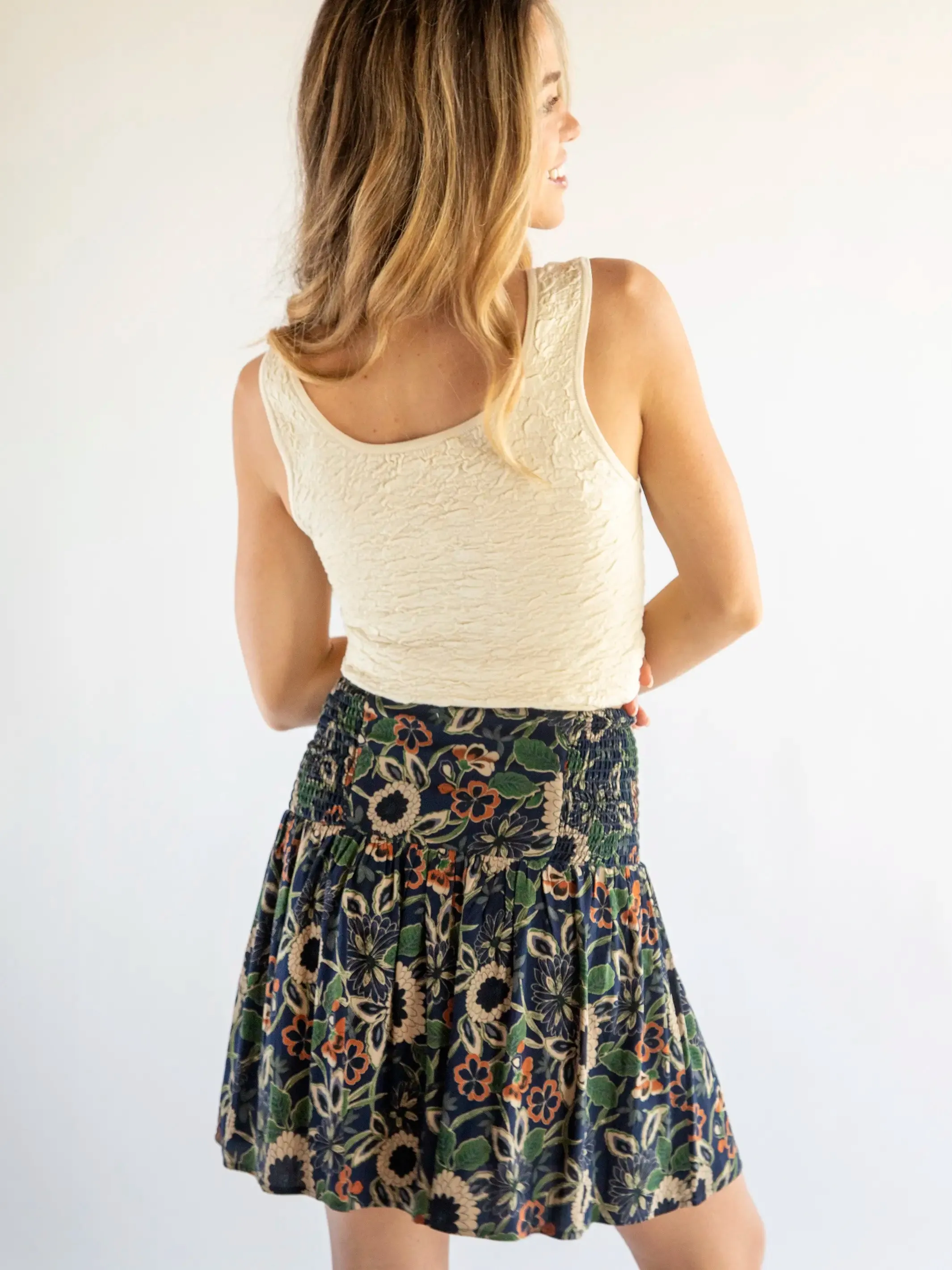Malia Mini Skirt - Navy Tan Dahlias sold by NATURAL LIFE product image thumbnail 3