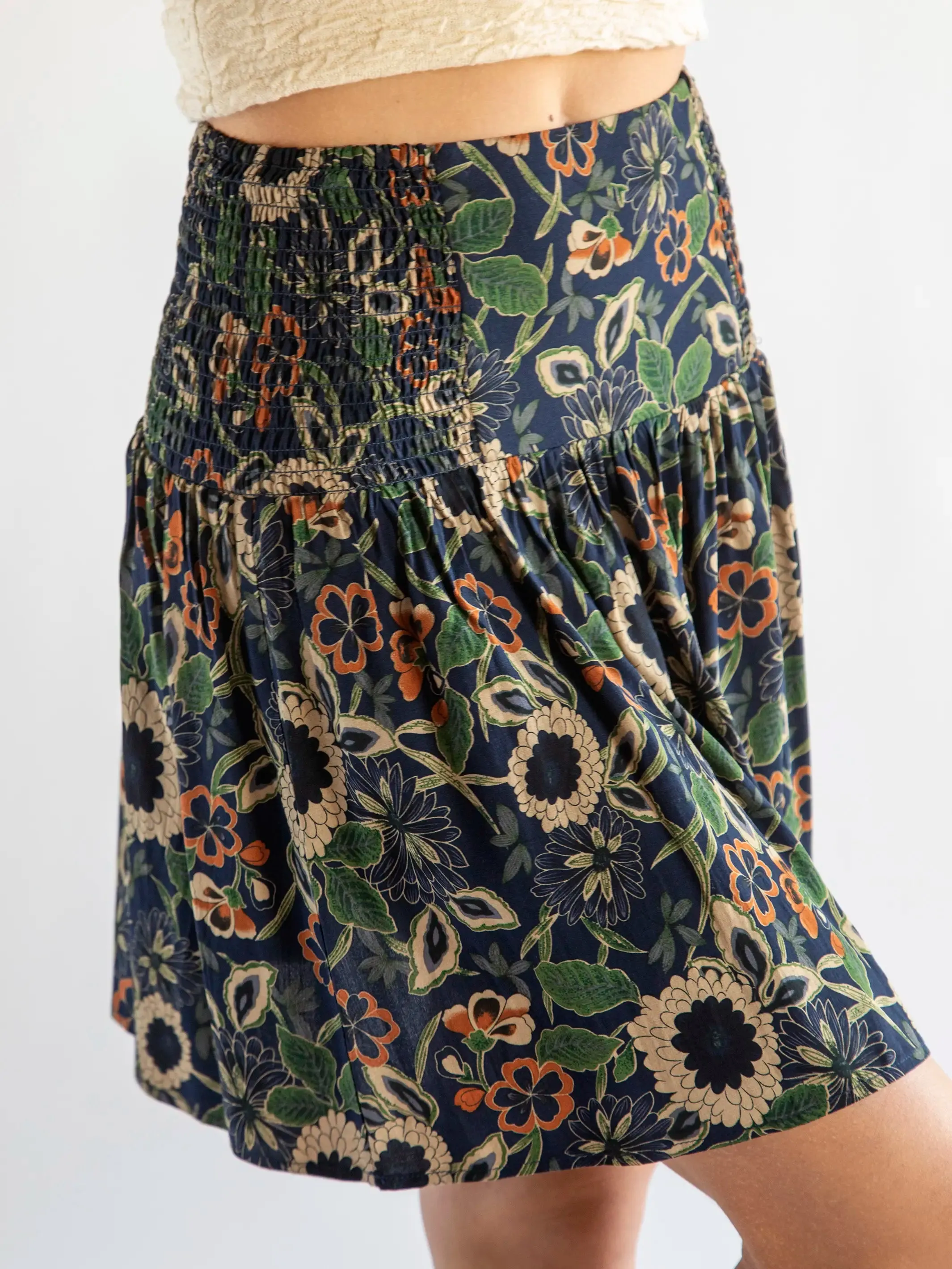 Malia Mini Skirt - Navy Tan Dahlias sold by NATURAL LIFE