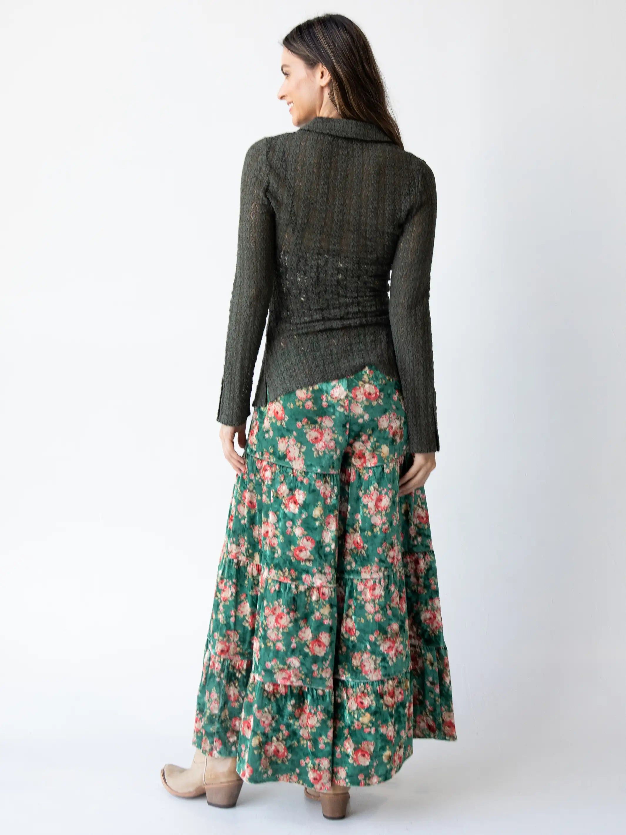 Patti Velvet Palazzo Pant - Evergreen Bouquets sold by NATURAL LIFE product image thumbnail 3
