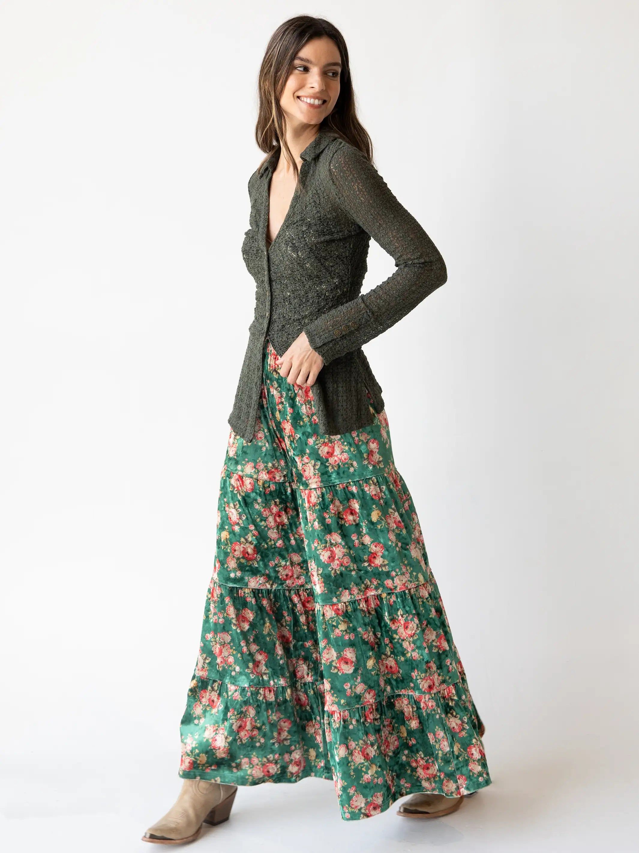 Patti Velvet Palazzo Pant - Evergreen Bouquets sold by NATURAL LIFE product image thumbnail 4