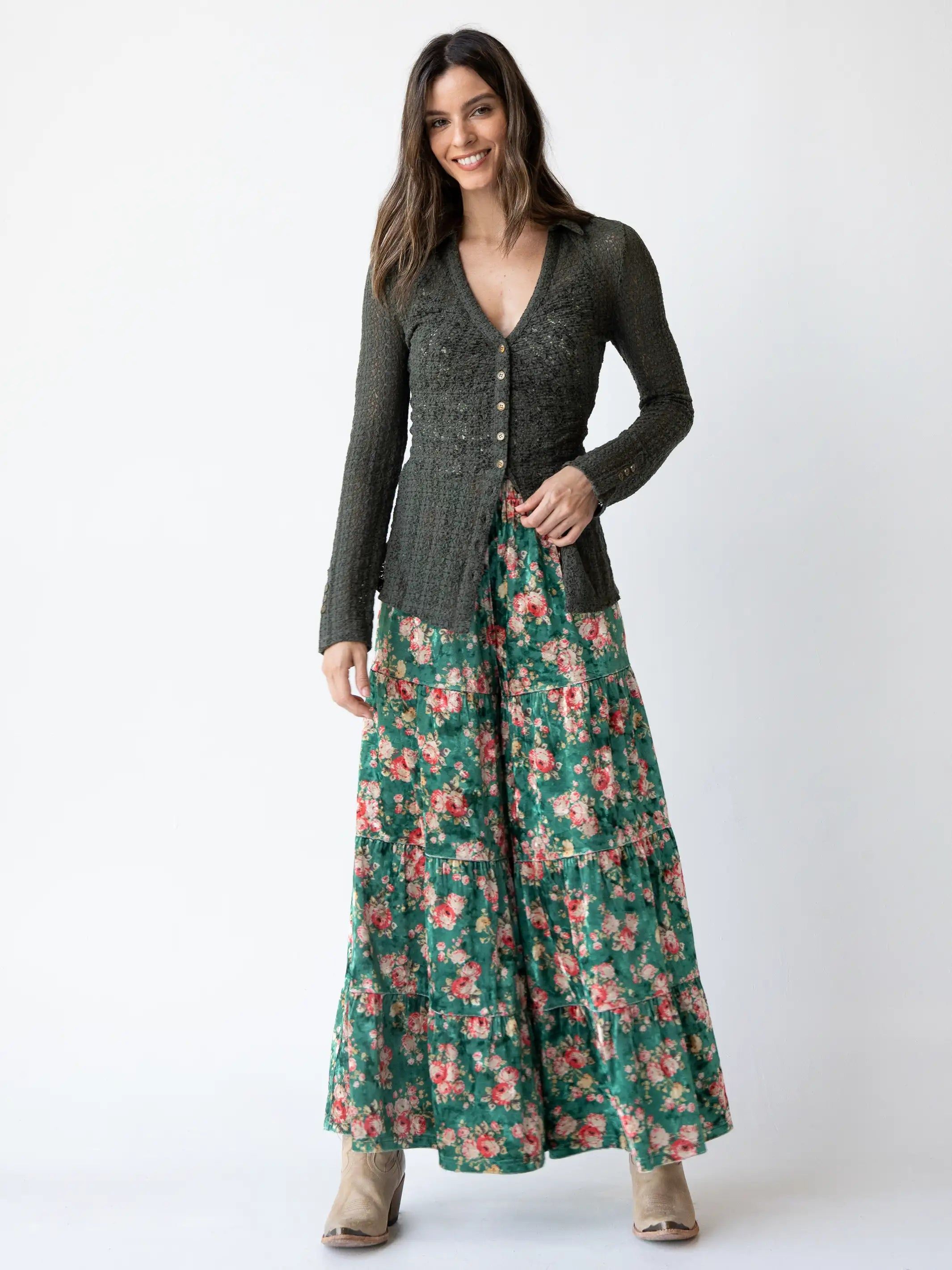 Patti Velvet Palazzo Pant - Evergreen Bouquets sold by NATURAL LIFE product image thumbnail 2