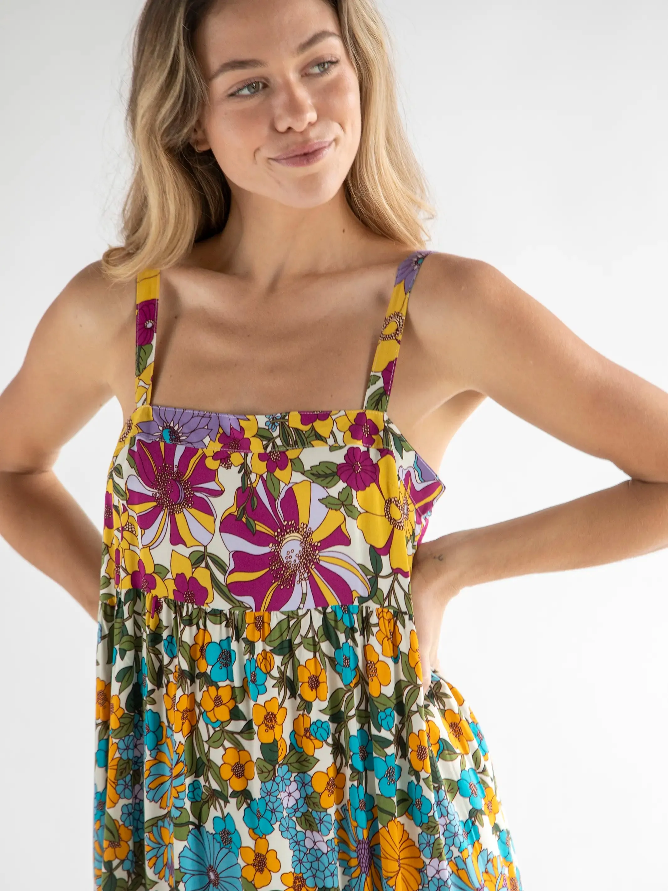 Patti Side Slit Maxi Dress - Ivory Blue Floral sold by NATURAL LIFE product image thumbnail 3