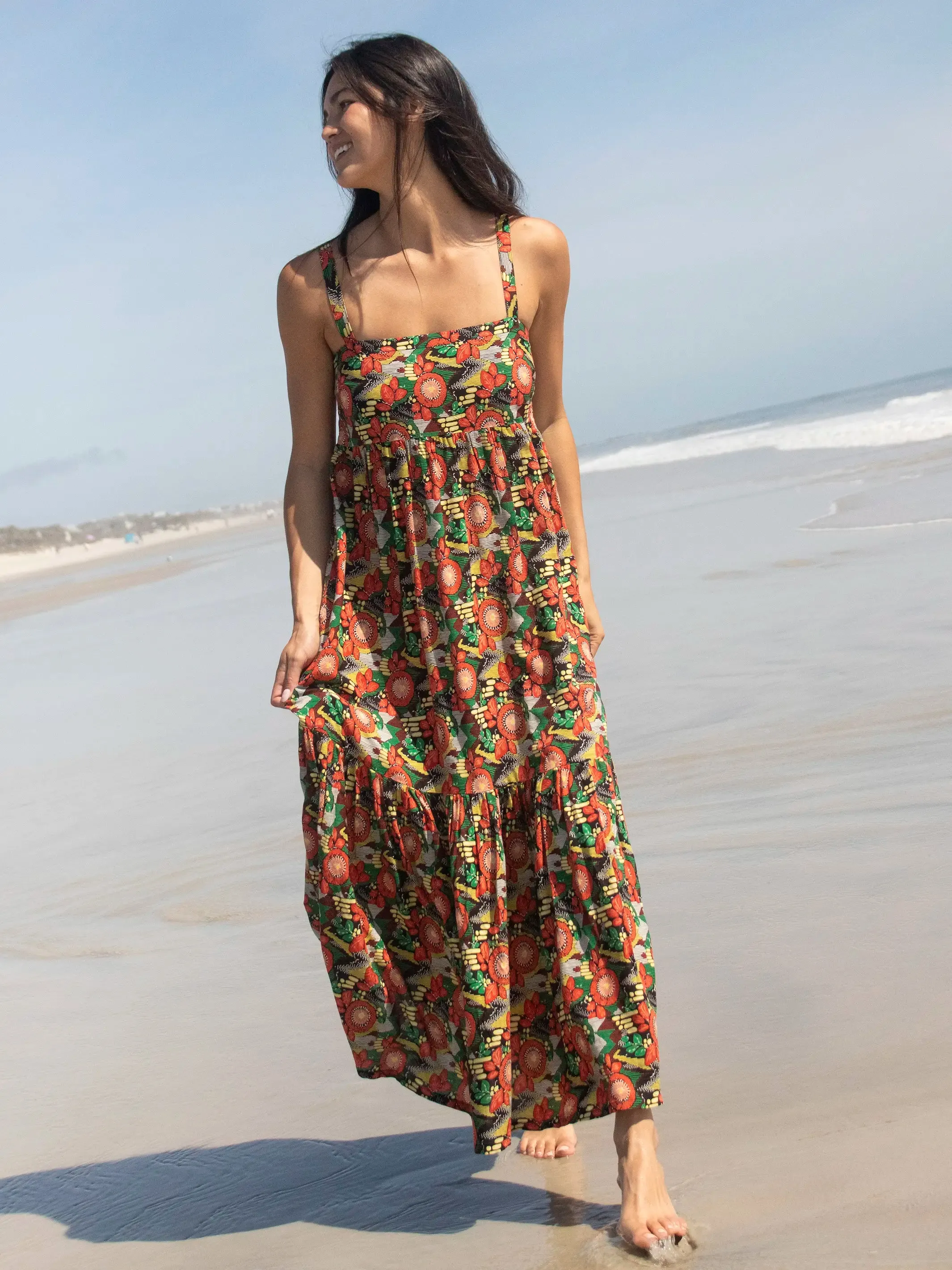 Mia Tie-Back Maxi Dress - Orange Floral Blooms sold by NATURAL LIFE product image thumbnail 2