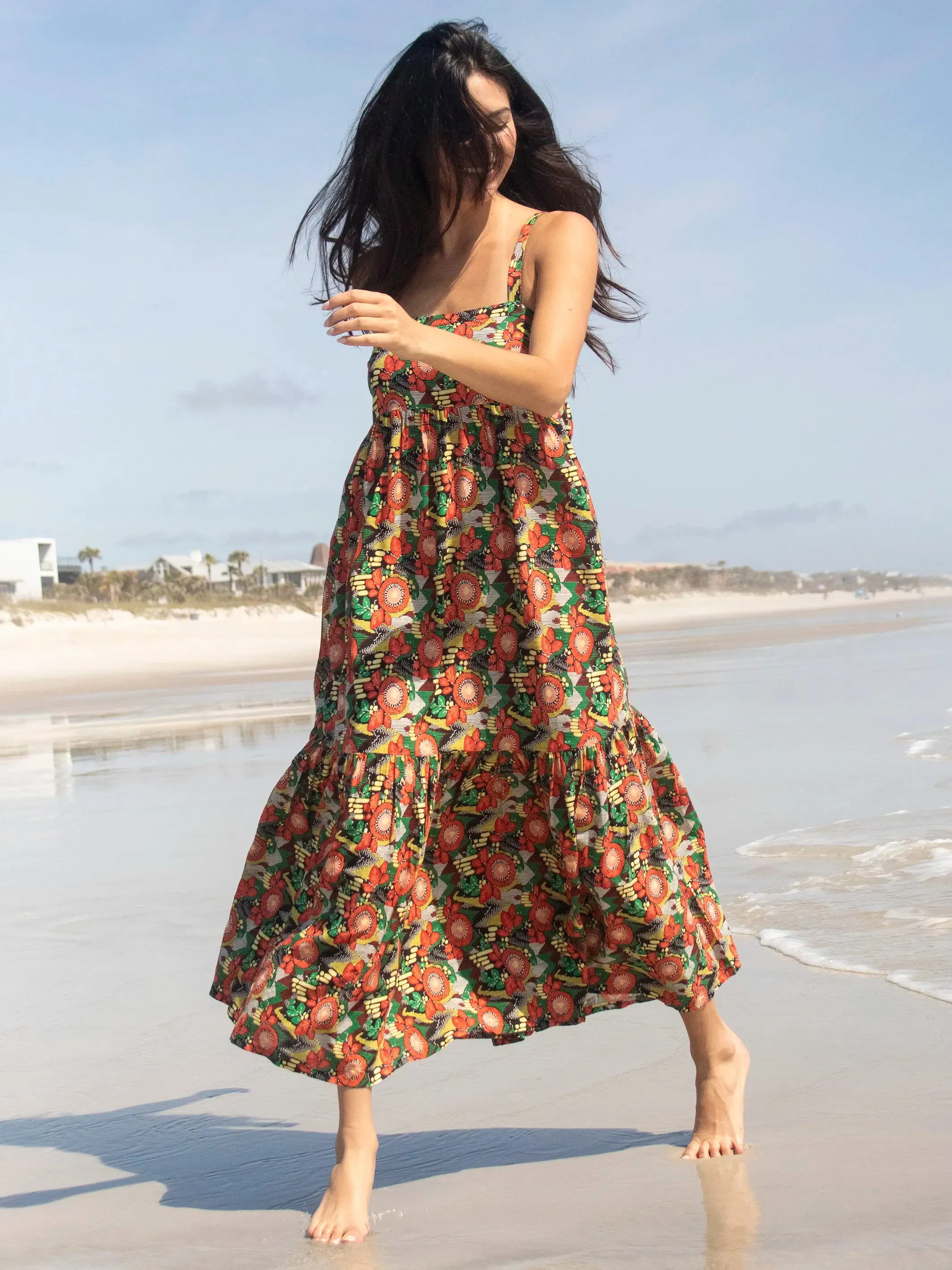 Mia Tie-Back Maxi Dress - Orange Floral Blooms sold by NATURAL LIFE product image thumbnail 4
