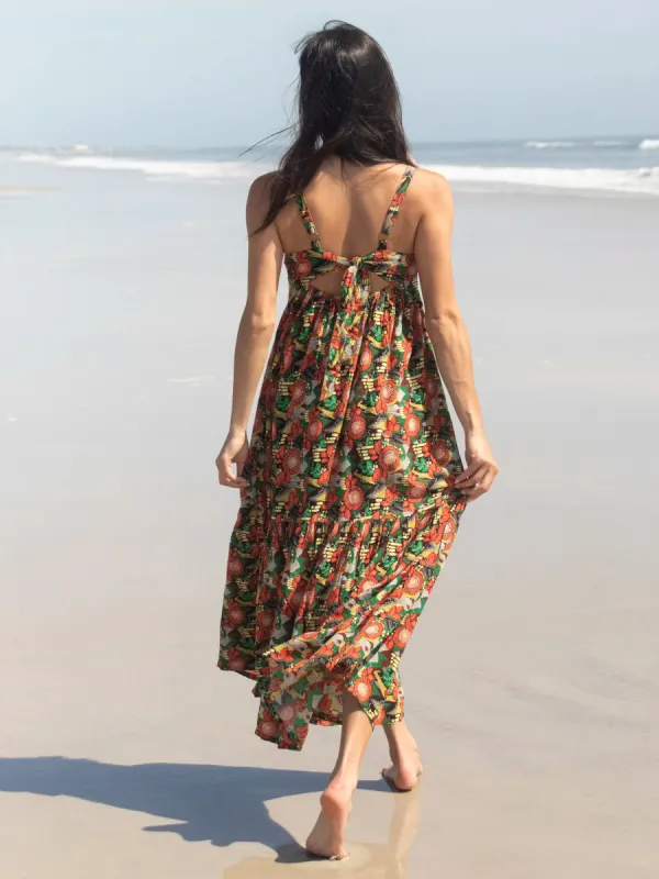 Mia Tie-Back Maxi Dress - Orange Floral Blooms sold by NATURAL LIFE