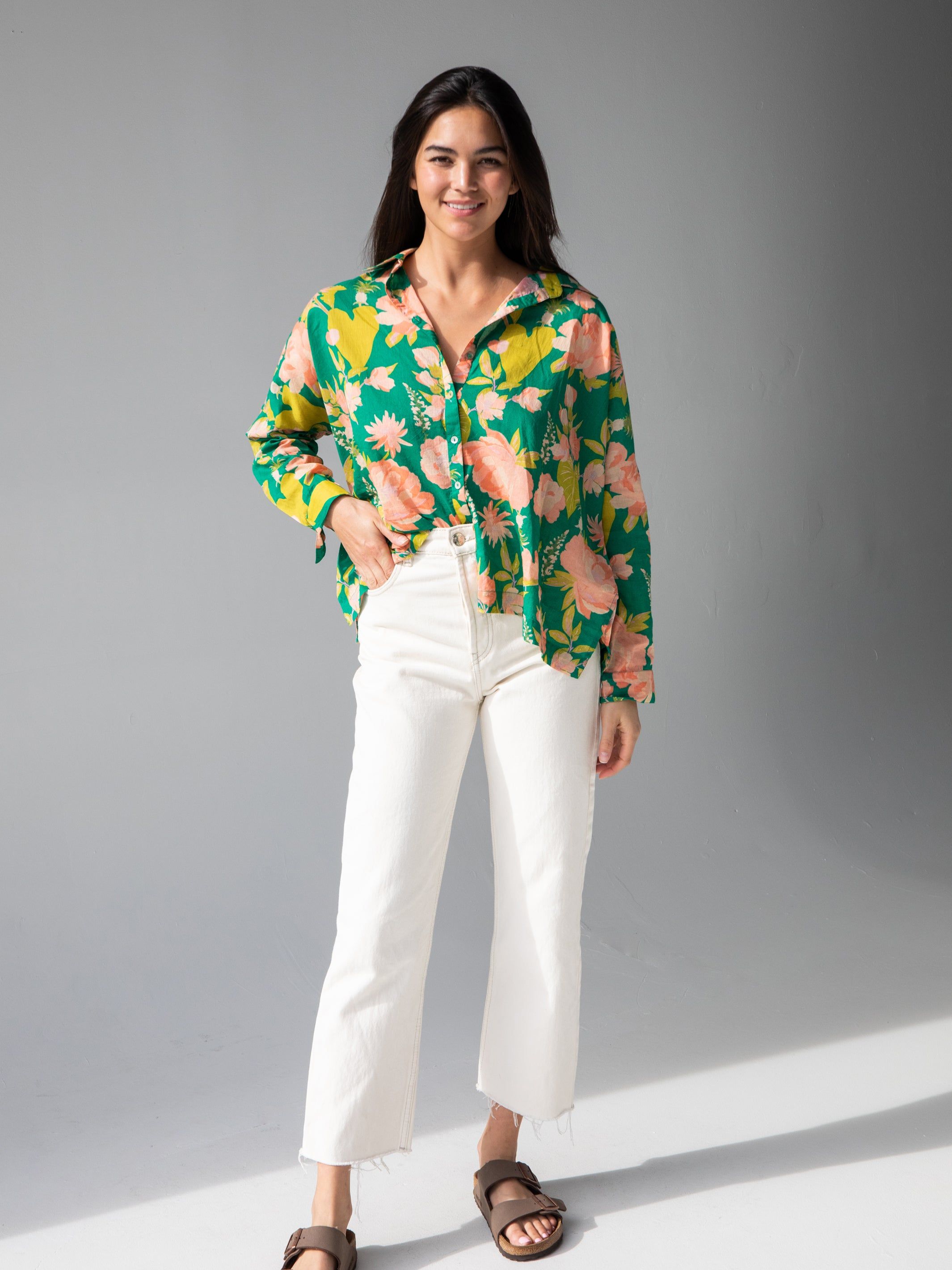 Lara Button Down - Green Coral Floral sold by NATURAL LIFE product image thumbnail 4