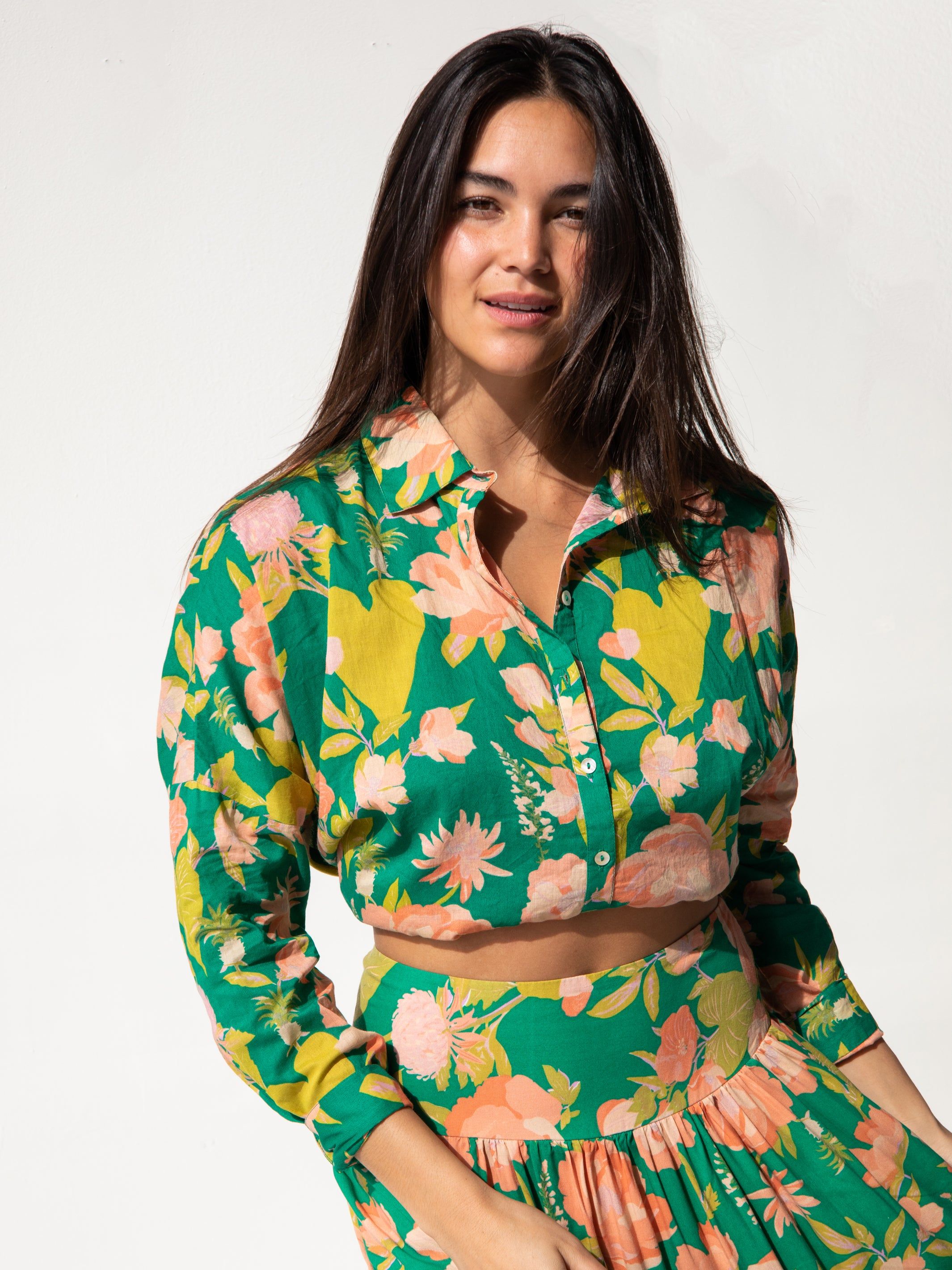 Lara Button Down - Green Coral Floral sold by NATURAL LIFE product image thumbnail 5