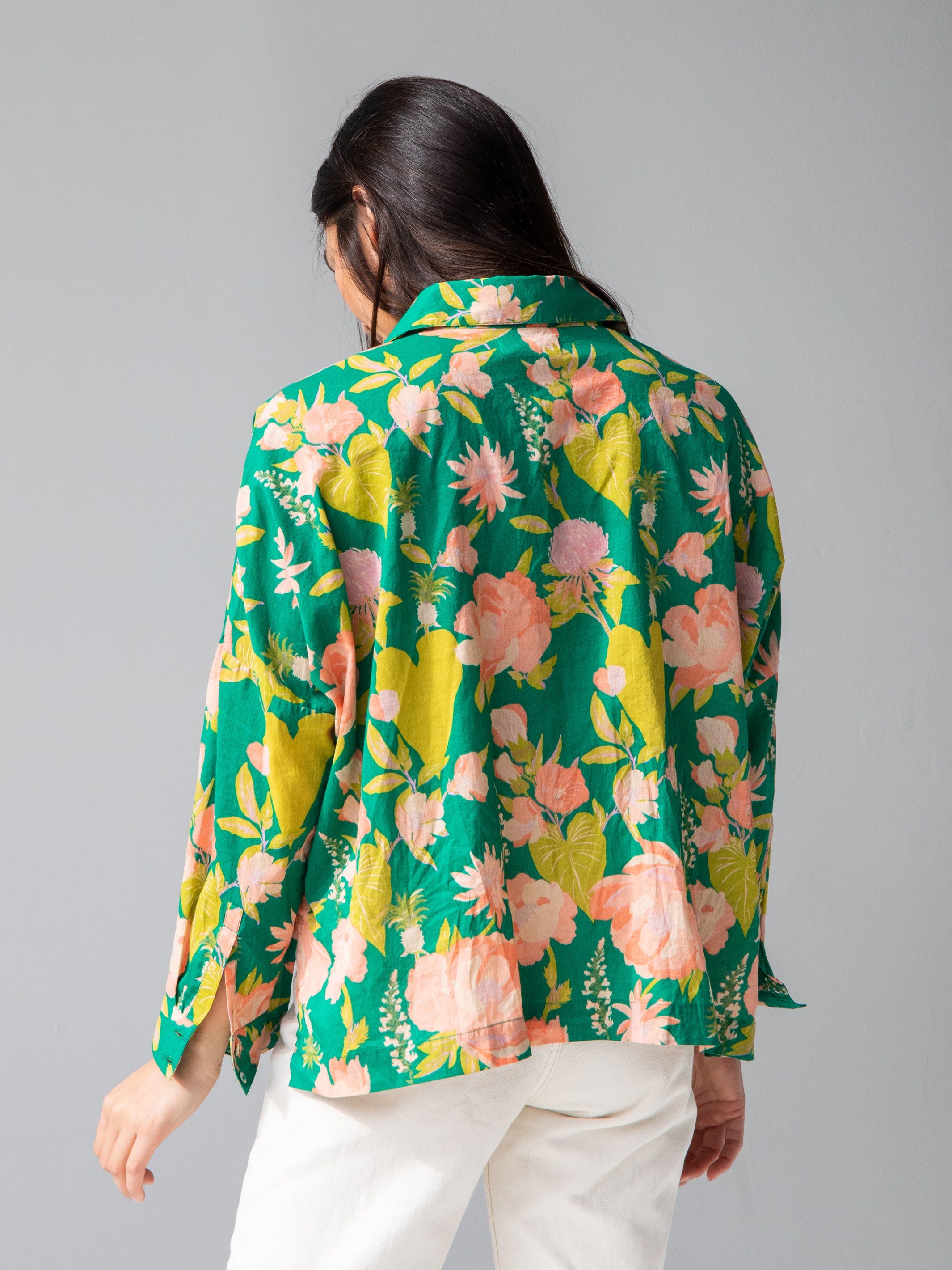 Lara Button Down - Green Coral Floral sold by NATURAL LIFE product image thumbnail 2