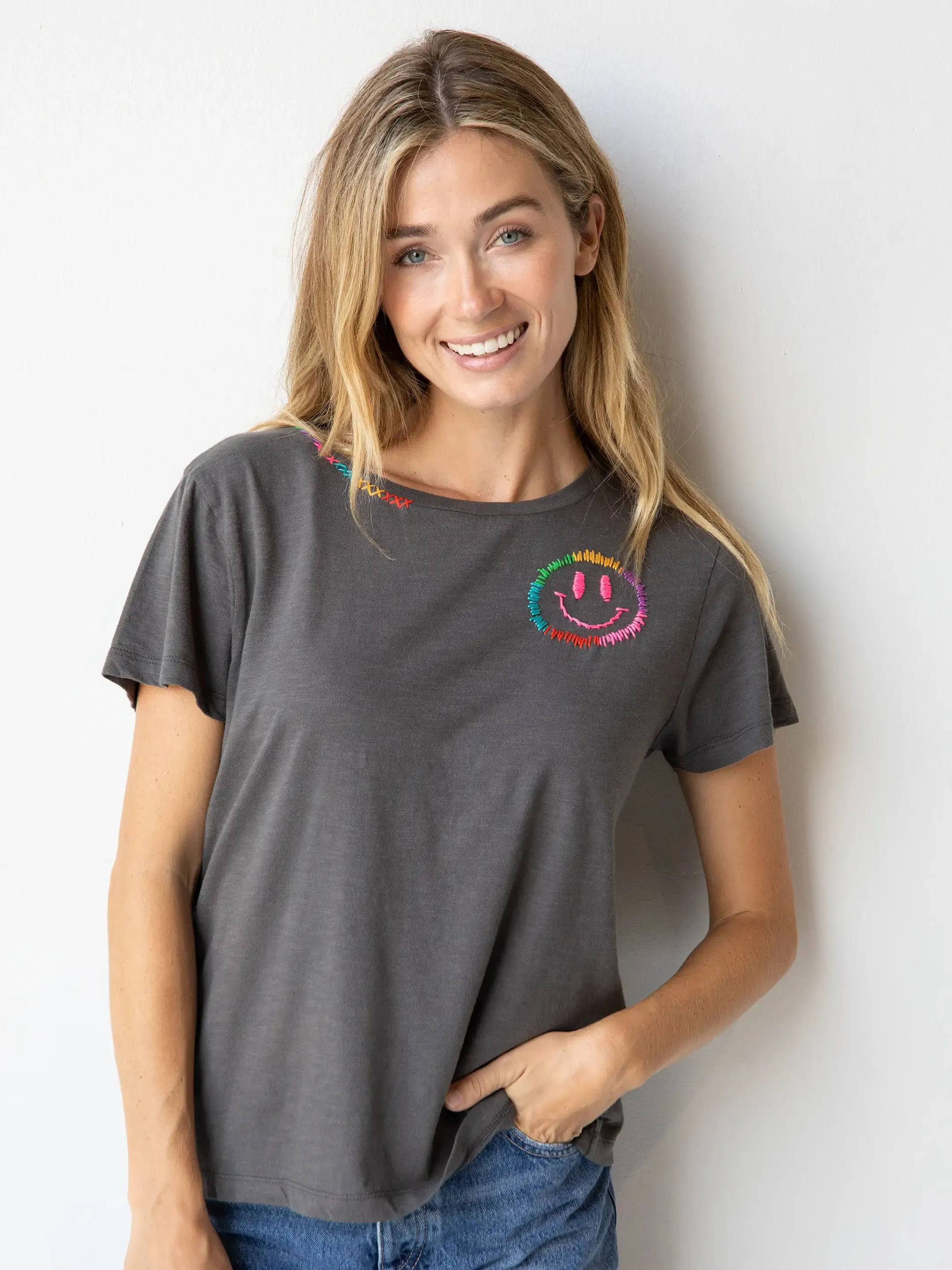 Hand Embroidered Tee - Smiley sold by NATURAL LIFE product image thumbnail 2
