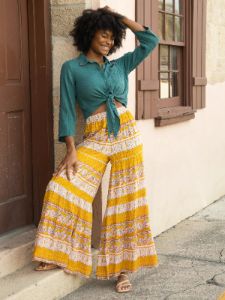Patti Palazzo Pant - Mustard Paisley sold by NATURAL LIFE