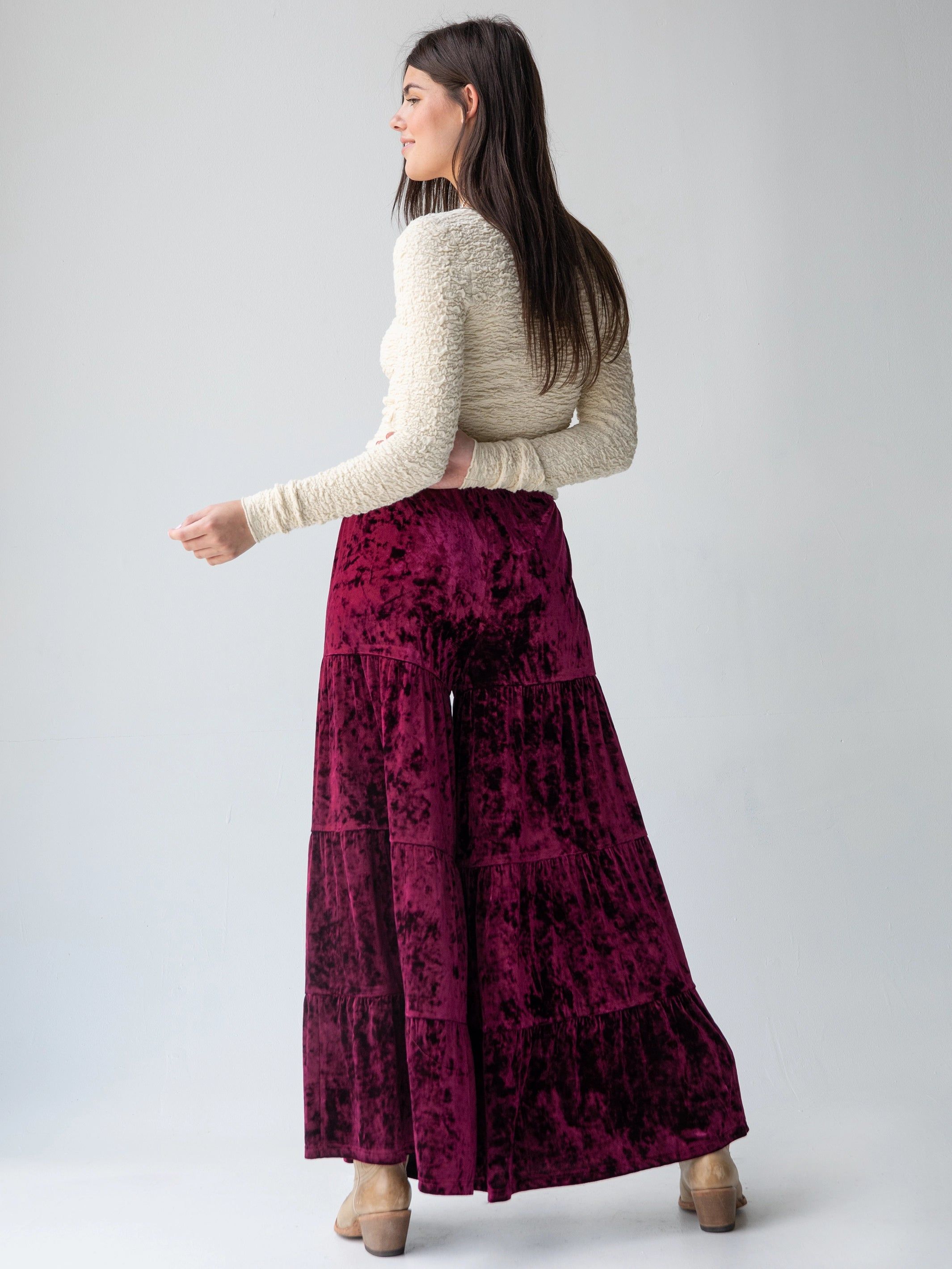 Velvet Patti Palazzo Pant - Cranberry sold by NATURAL LIFE product image thumbnail 3