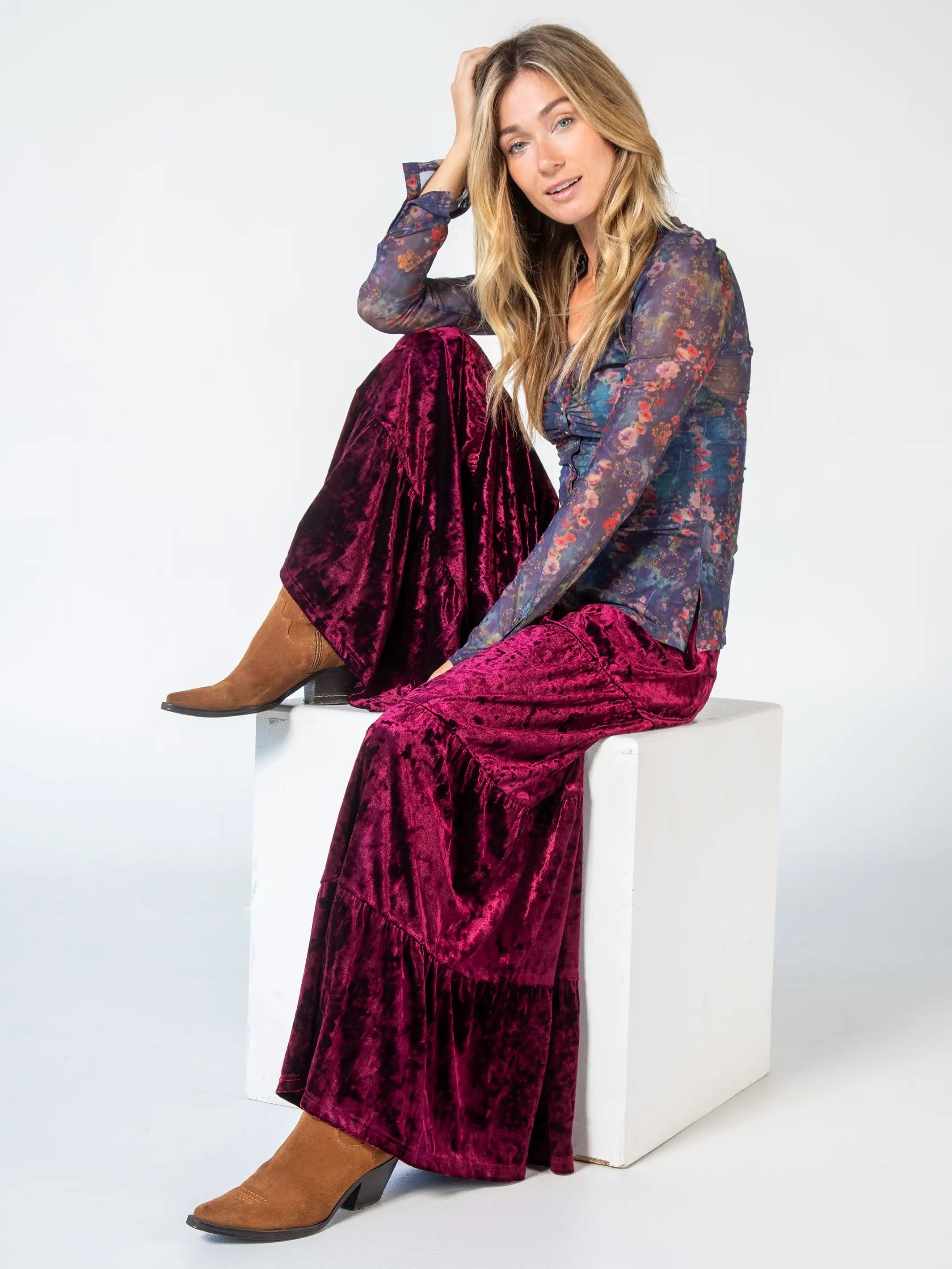 Velvet Patti Palazzo Pant - Cranberry sold by NATURAL LIFE