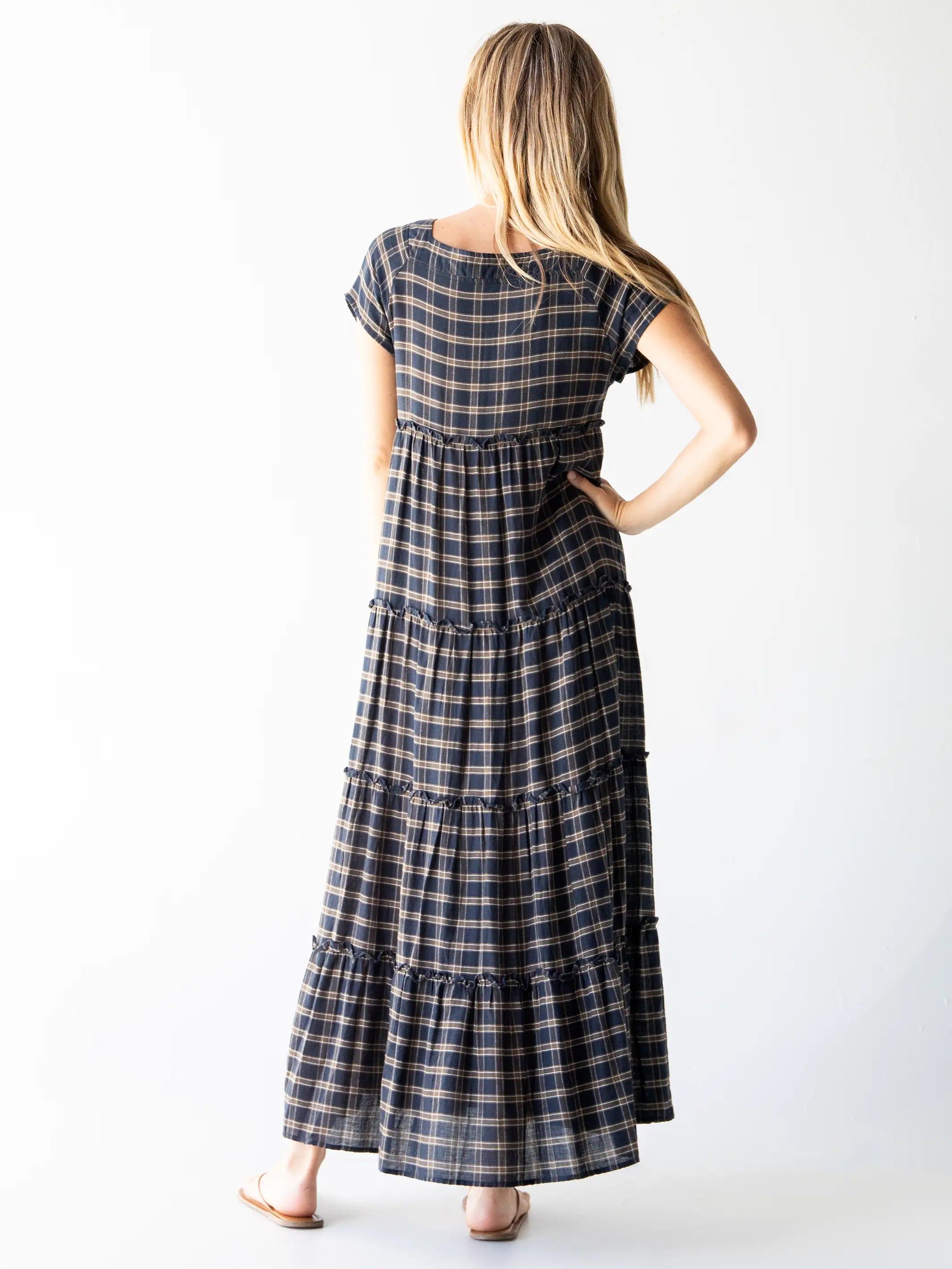 Berkley Maxi Dress - Navy Tan Plaid sold by NATURAL LIFE product image thumbnail 4