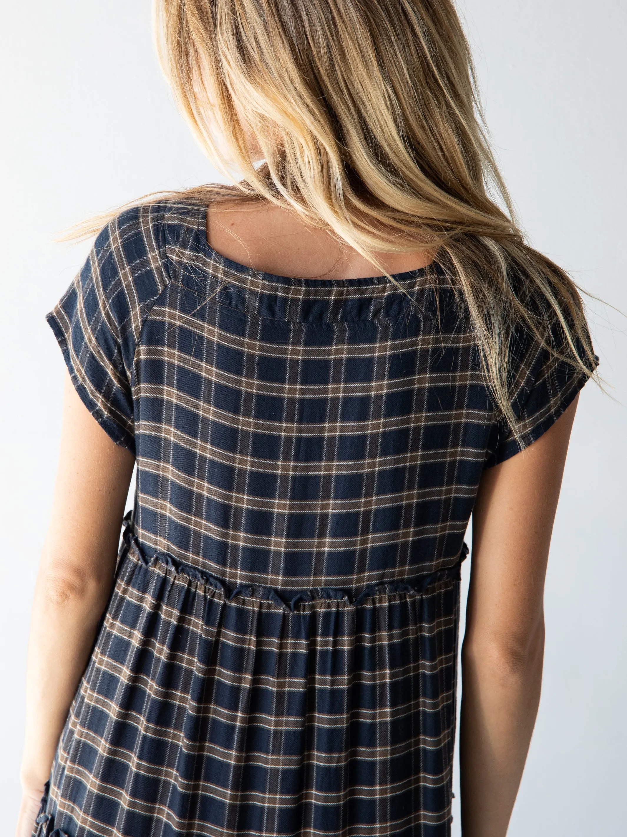 Plaid Berkley Maxi Dress - Navy Tan Plaid sold by NATURAL LIFE product image thumbnail 3