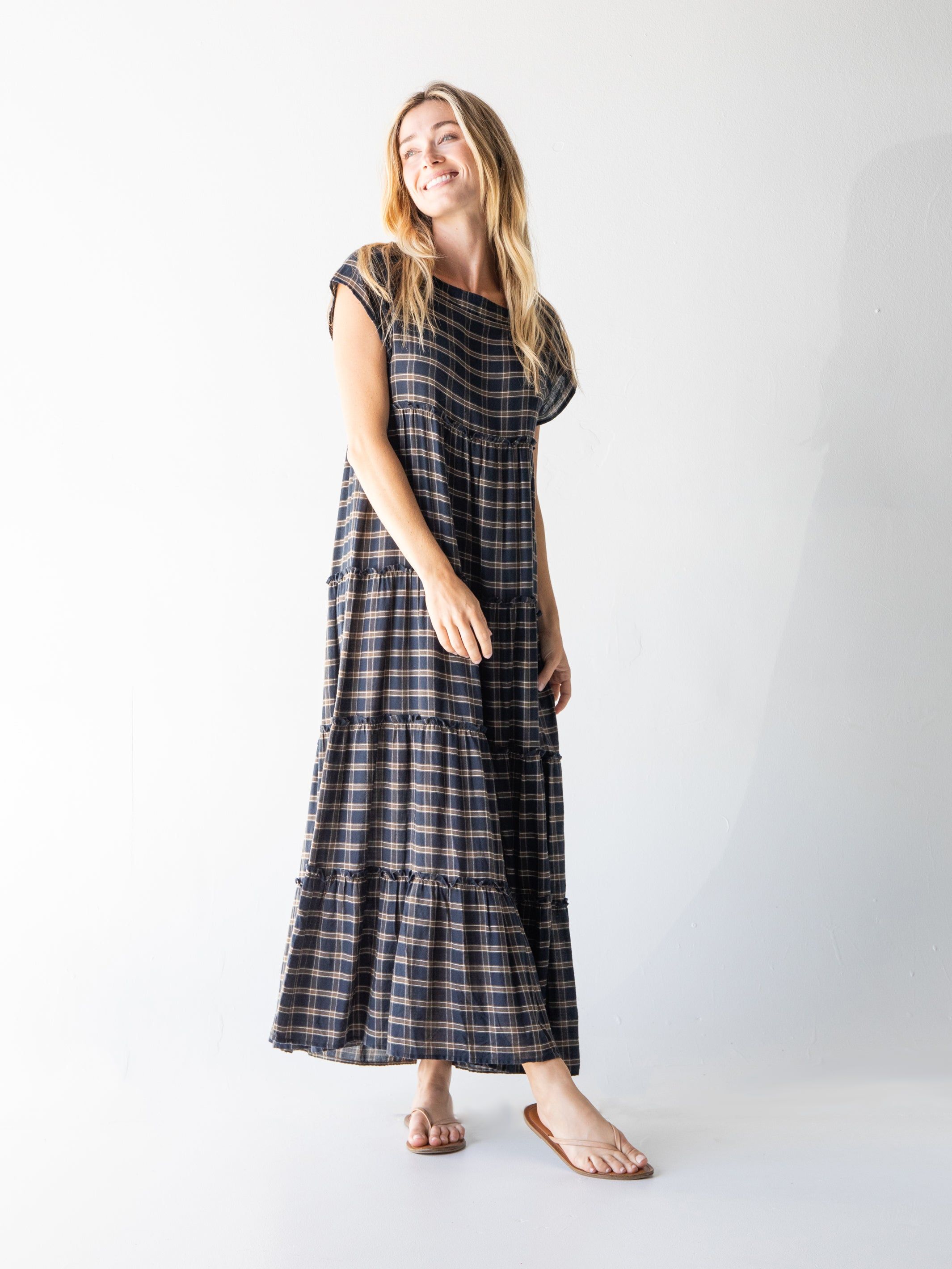 Berkley Maxi Dress - Navy Tan Plaid sold by NATURAL LIFE product image thumbnail 2