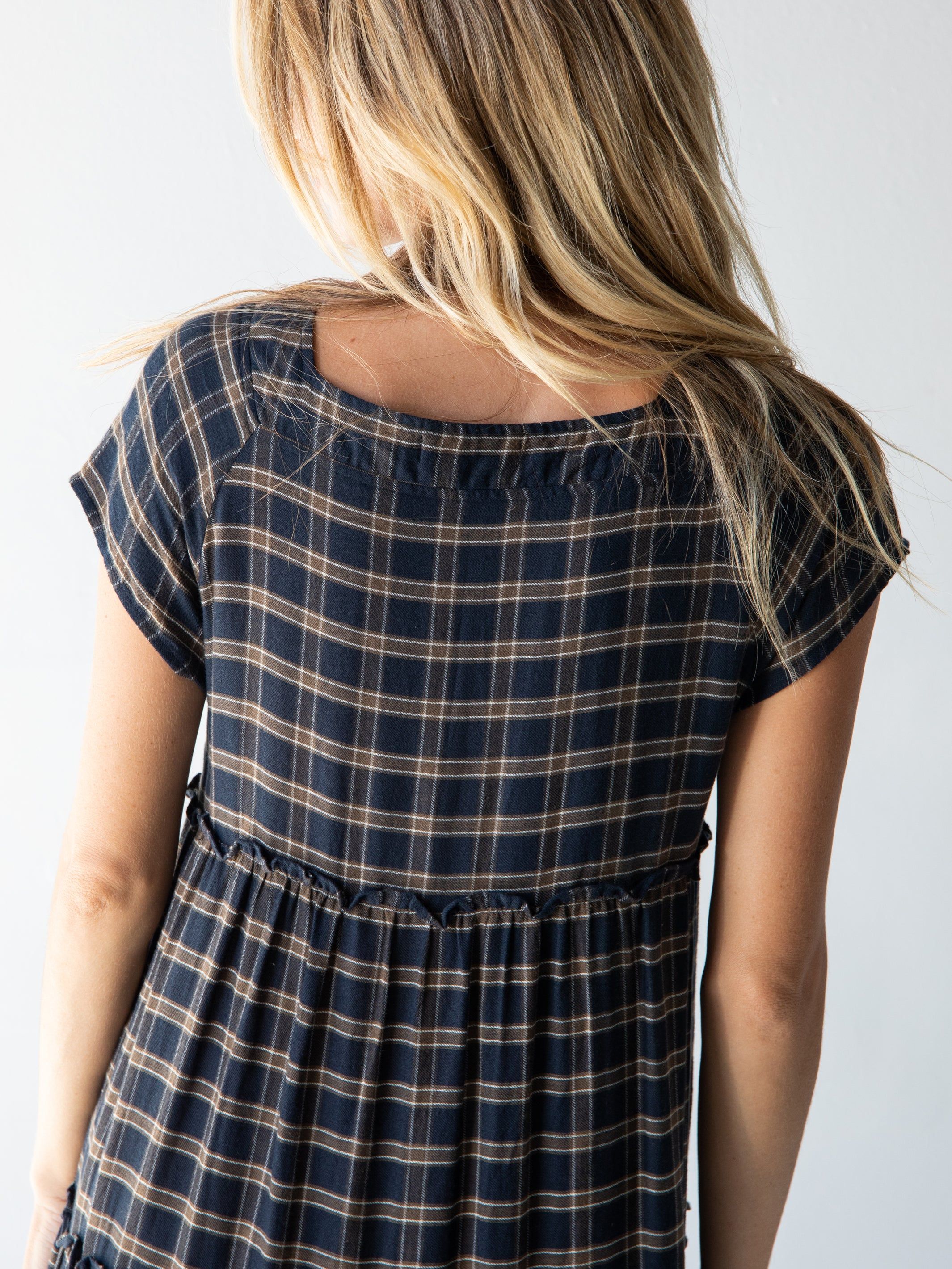Berkley Maxi Dress - Navy Tan Plaid sold by NATURAL LIFE product image thumbnail 3