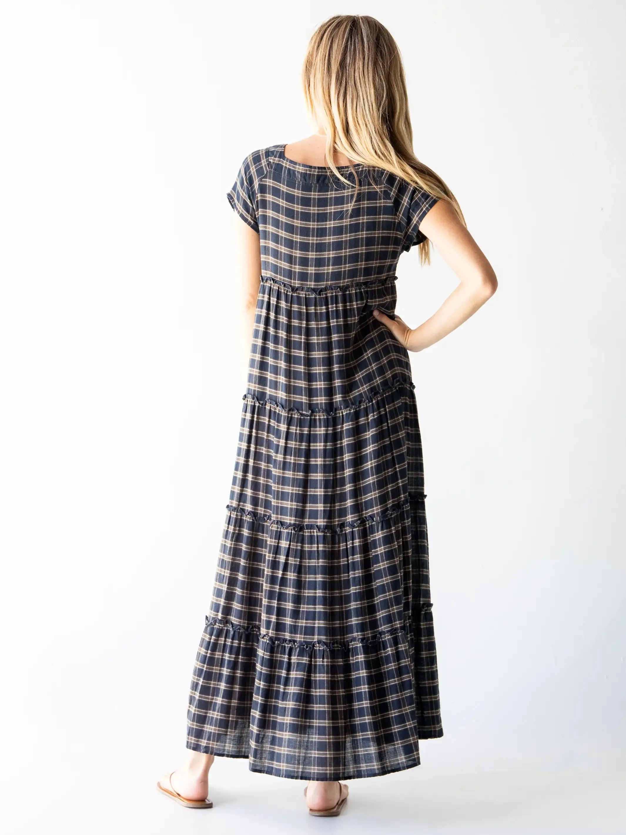 Plaid Berkley Maxi Dress - Navy Tan Plaid sold by NATURAL LIFE product image thumbnail 4